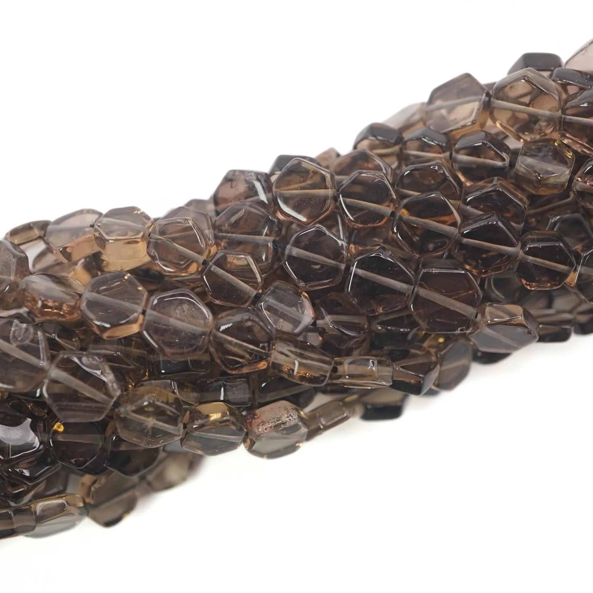 Smokey Quartz Smooth Hexagon Shape Gemstone Strand Beads