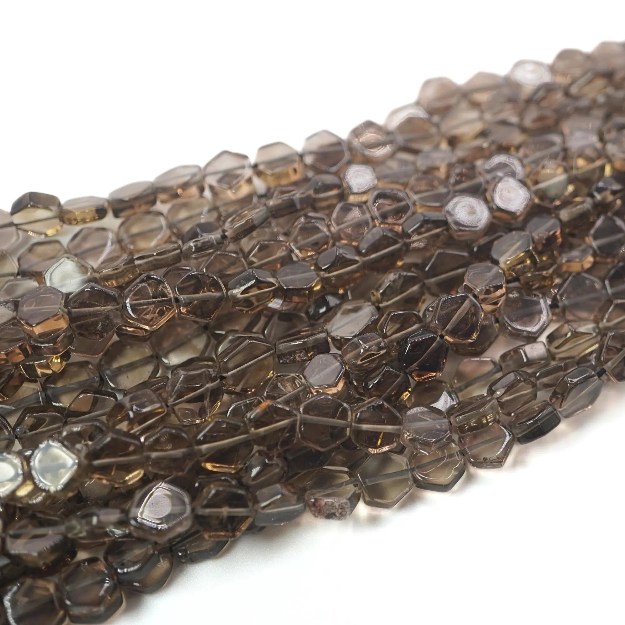 Smokey Quartz Smooth Hexagon Shape Gemstone Strand Beads