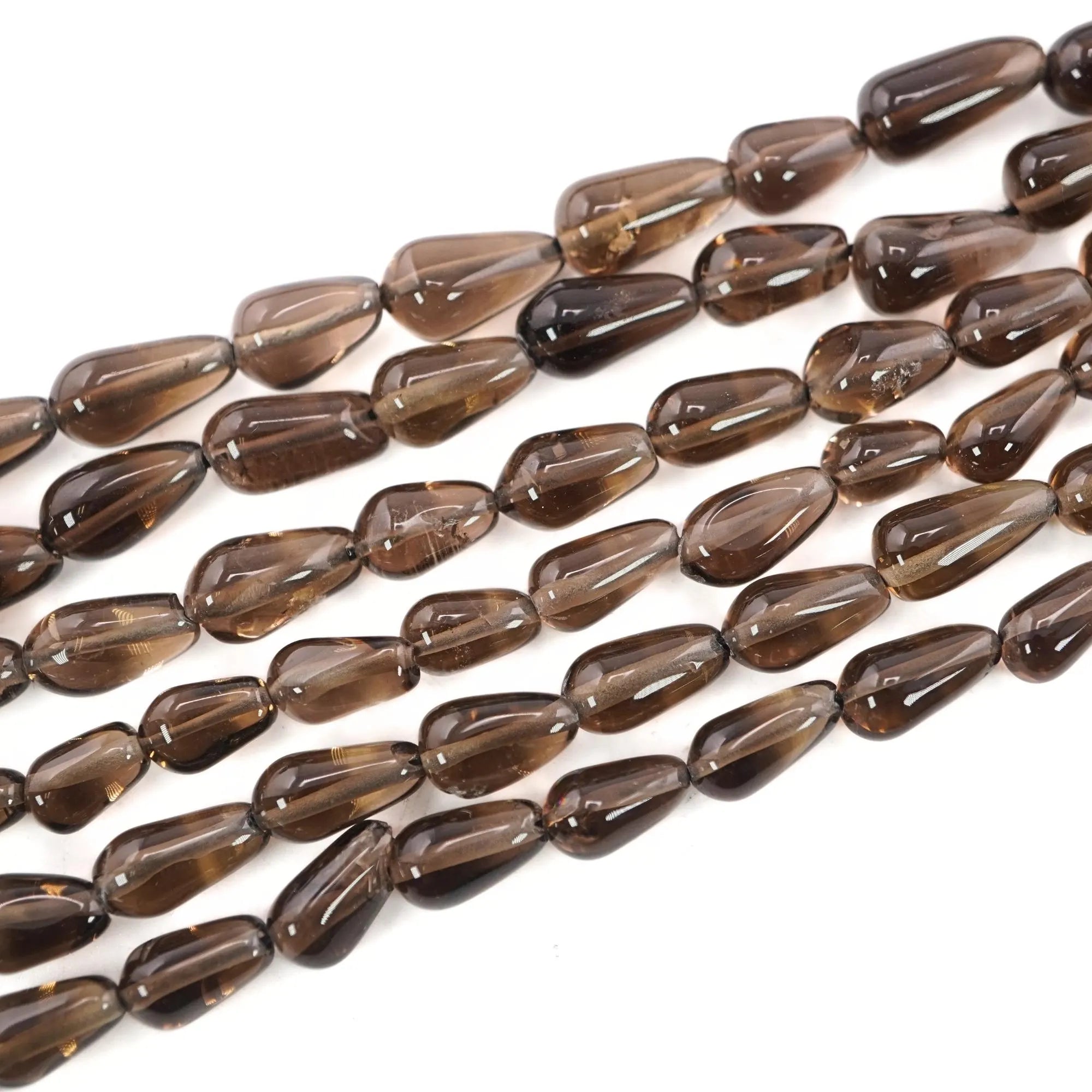 Smokey Quartz Smooth Pear Shape Gemstone Strand Beads