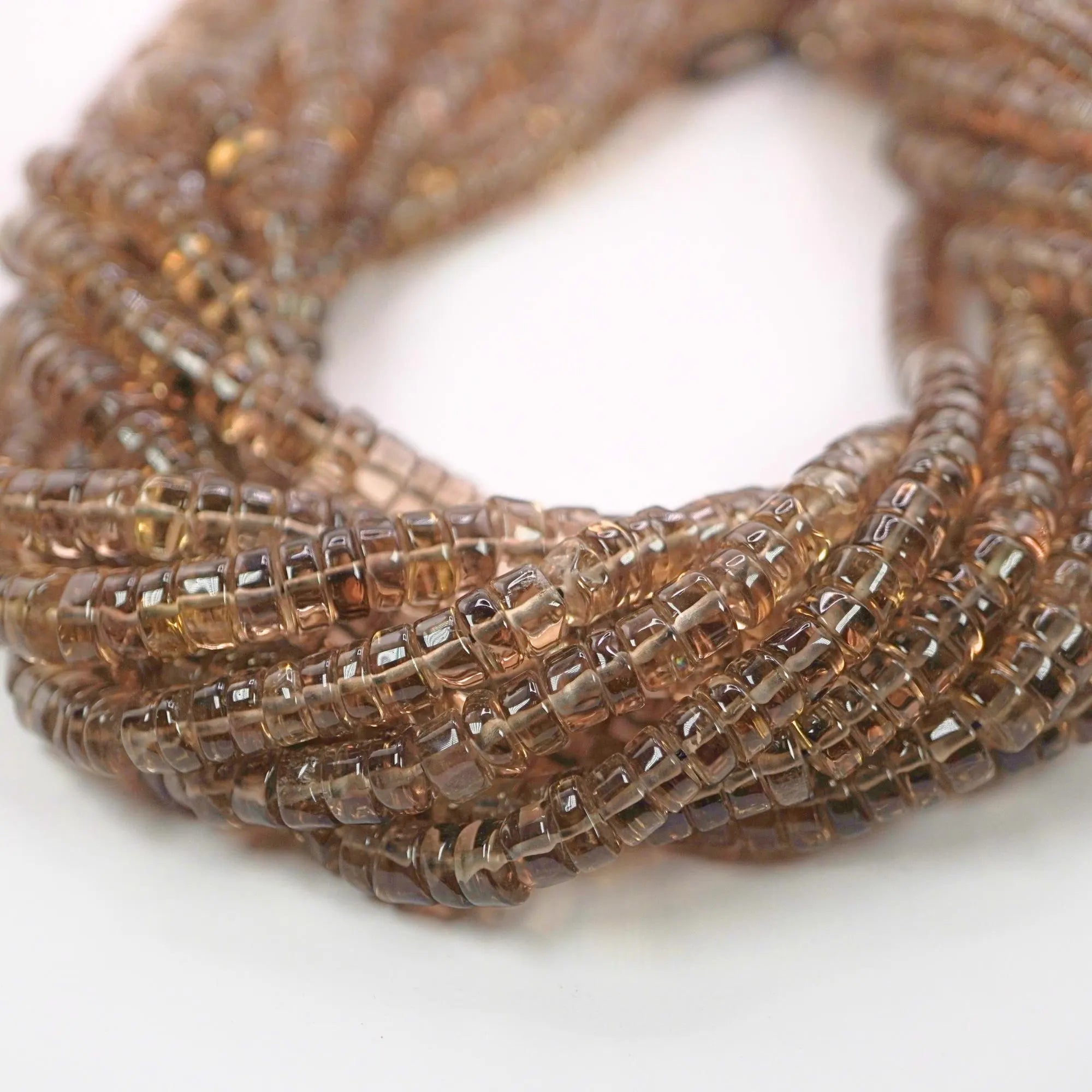 Smokey Quartz Smooths Tyre Shape Wheel Cut Gemstone Strand Beads
