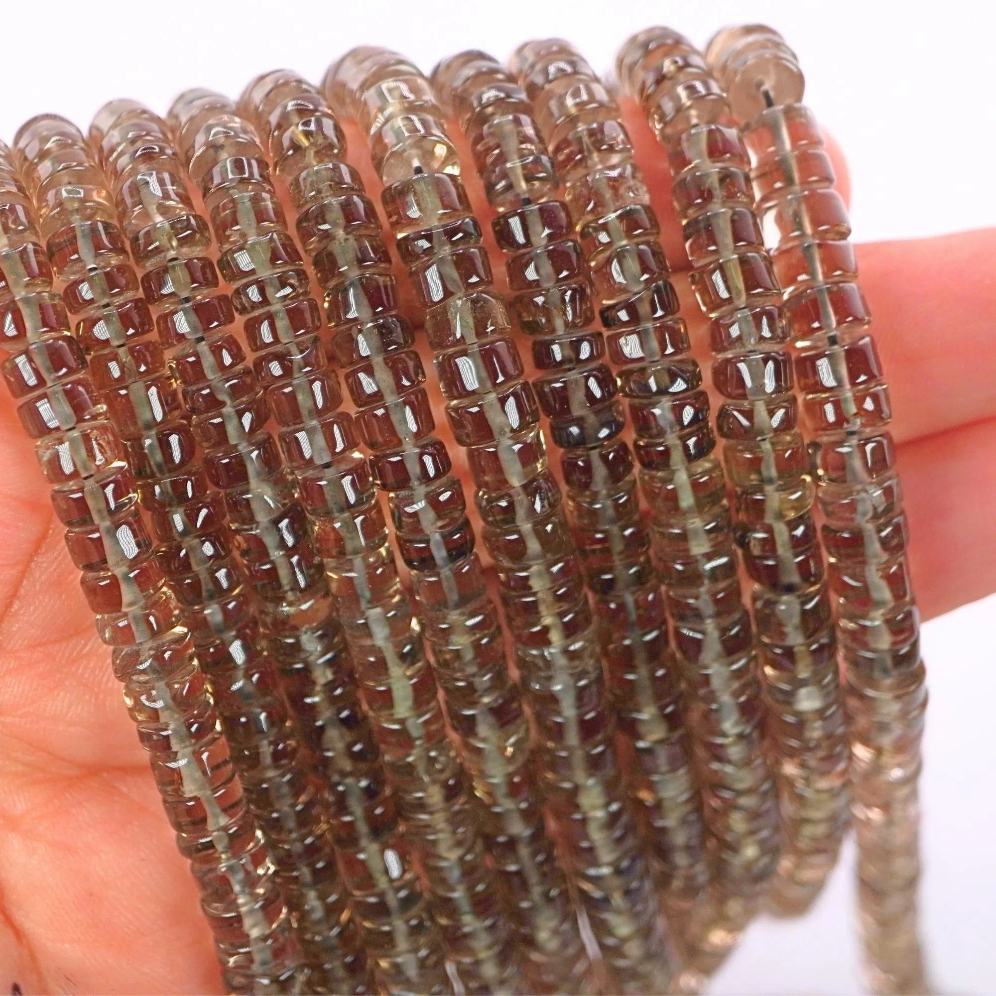 Smokey Quartz Smooths Tyre Shape Wheel Cut Gemstone Strand Beads