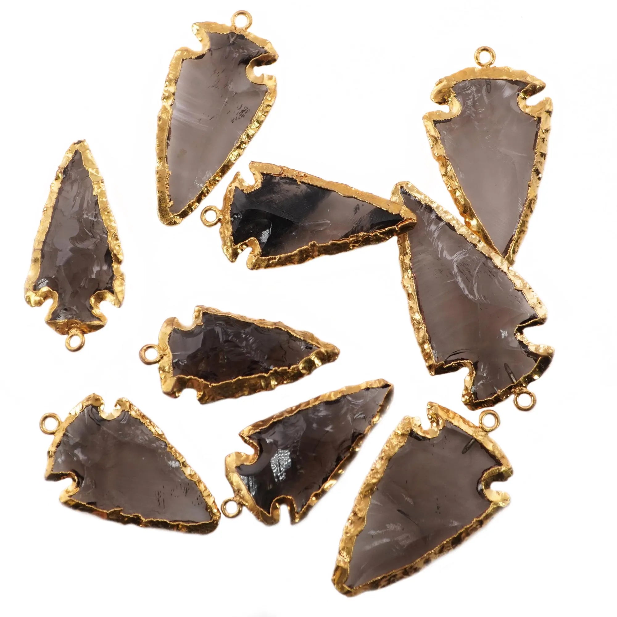 Smoky Quartz Arrowhead Shape Gemstone Gold Electroplated Charm Pendant