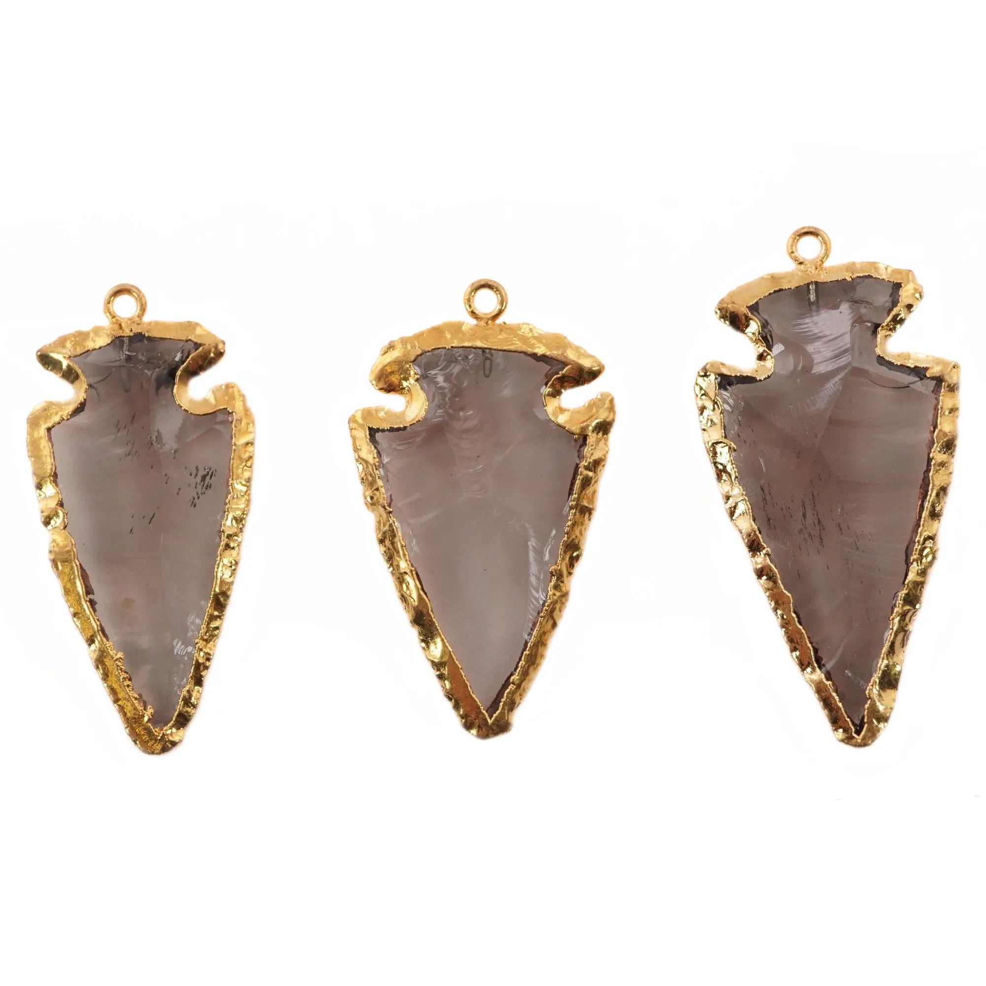Smoky Quartz Arrowhead Shape Gemstone Gold Electroplated Charm Pendant