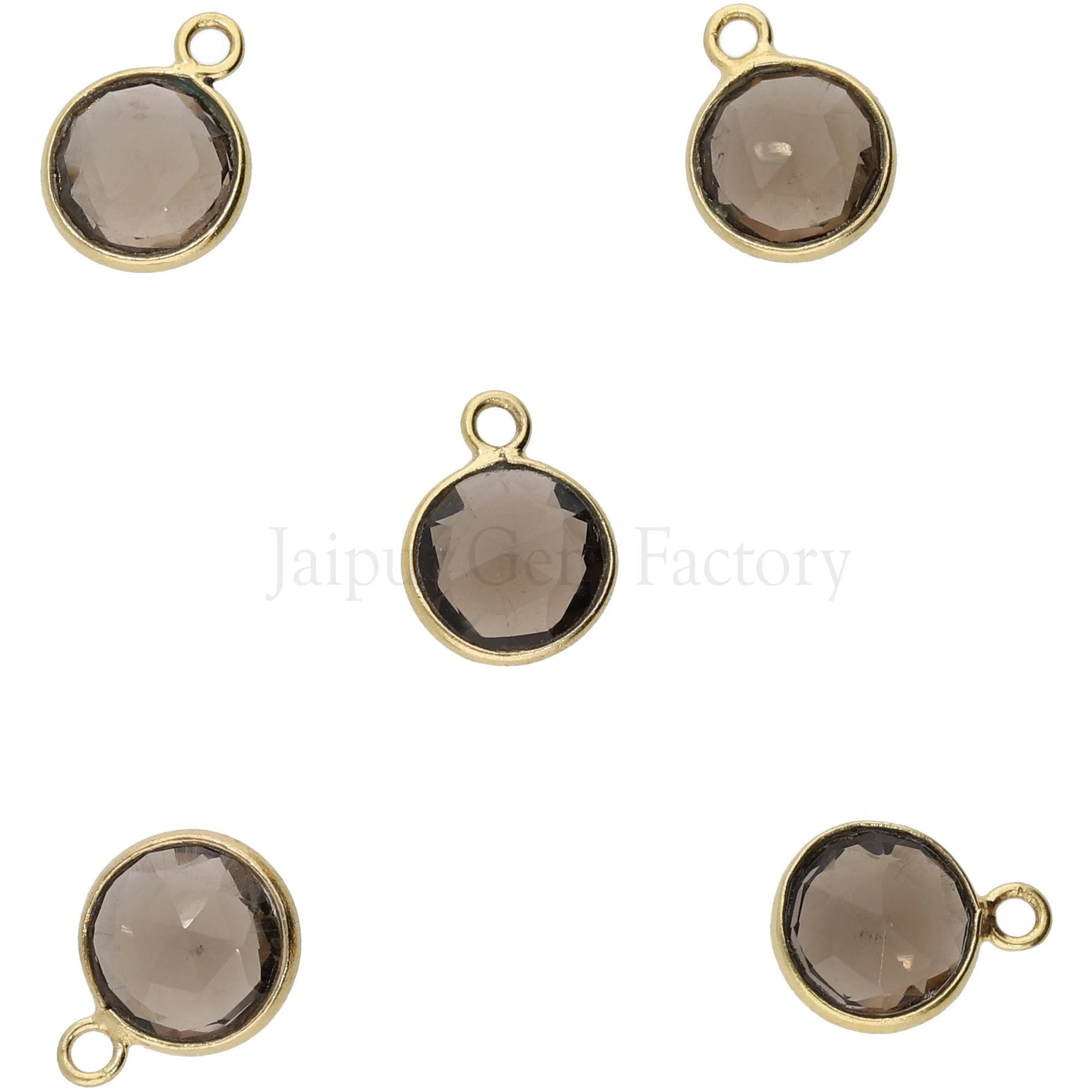 Smoky Quartz Coin Sterling Silver Gold Plated Pendant Charm, Set of 2 pcs jewelry Making Supply