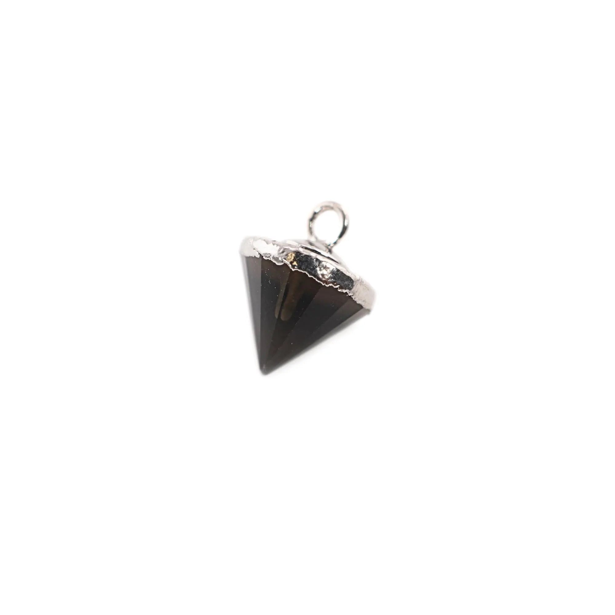 Smoky Quartz Cone Shape Gemstone Silver Electroplated Charm Pendant