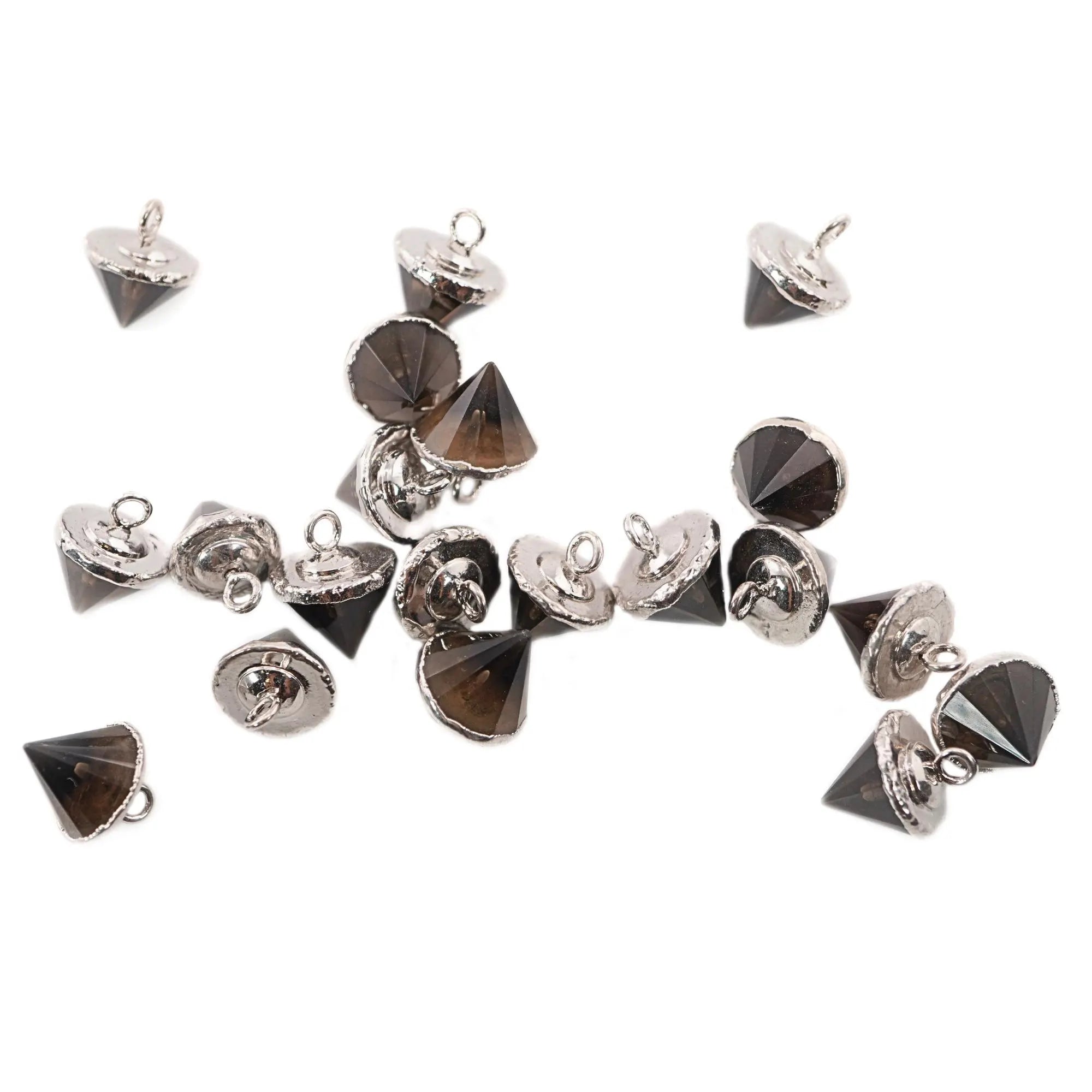 Smoky Quartz Cone Shape Gemstone Silver Electroplated Charm Pendant