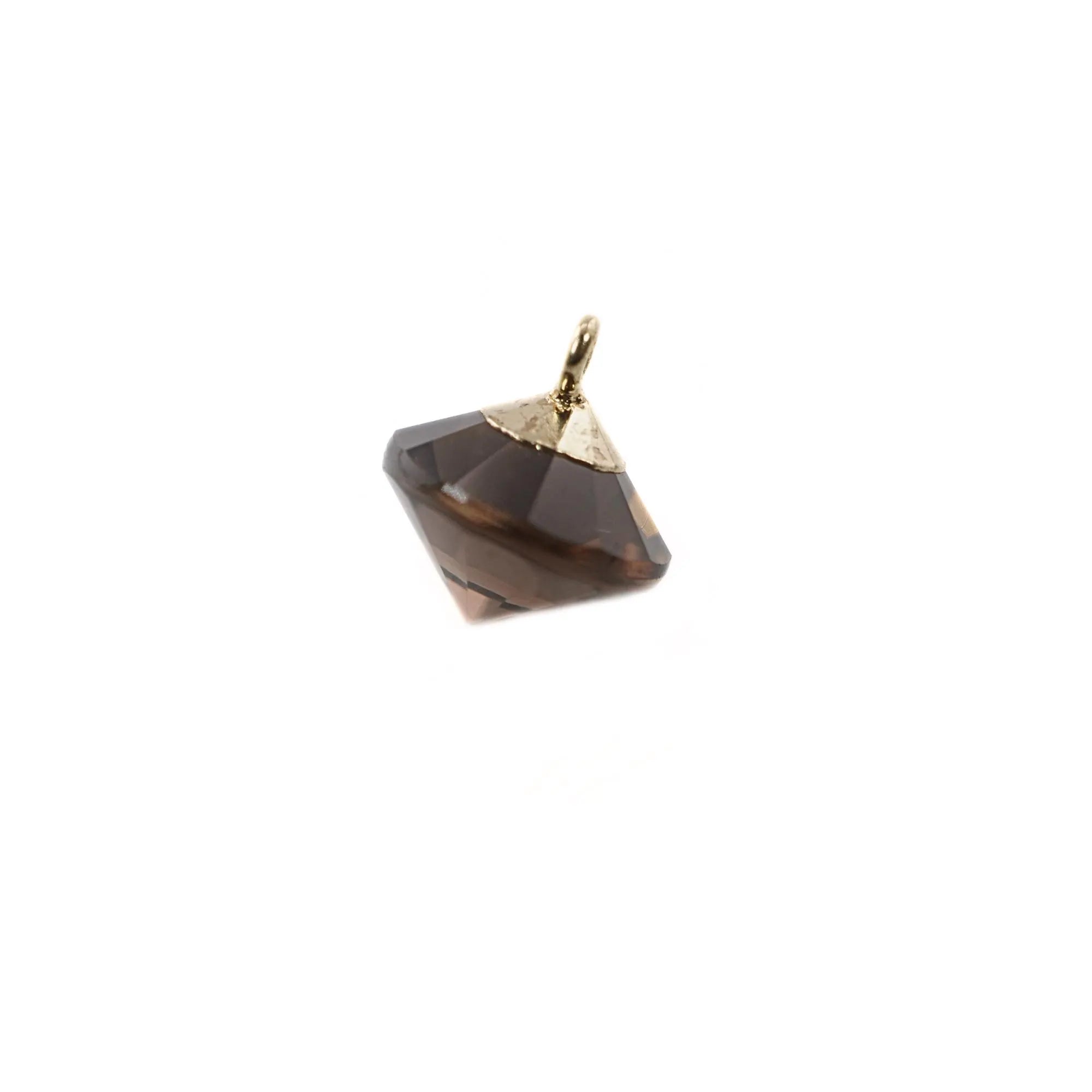 Smoky Quartz Flying Saucer Shape Gemstone Gold Electroplated Charm Pendant