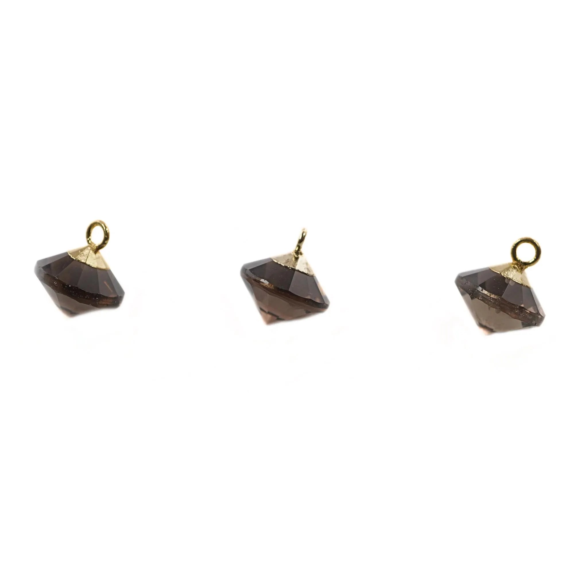 Smoky Quartz Flying Saucer Shape Gemstone Gold Electroplated Charm Pendant