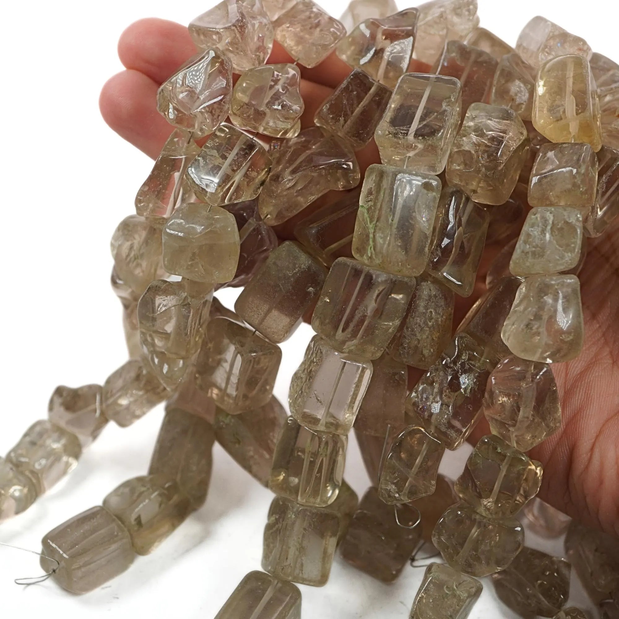 Smoky Quartz Smooth Pebble Nugget Gemstone Strand Beads