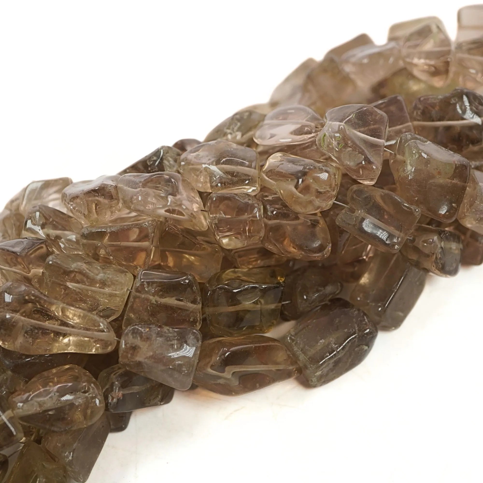 Smoky Quartz Smooth Pebble Nugget Gemstone Strand Beads
