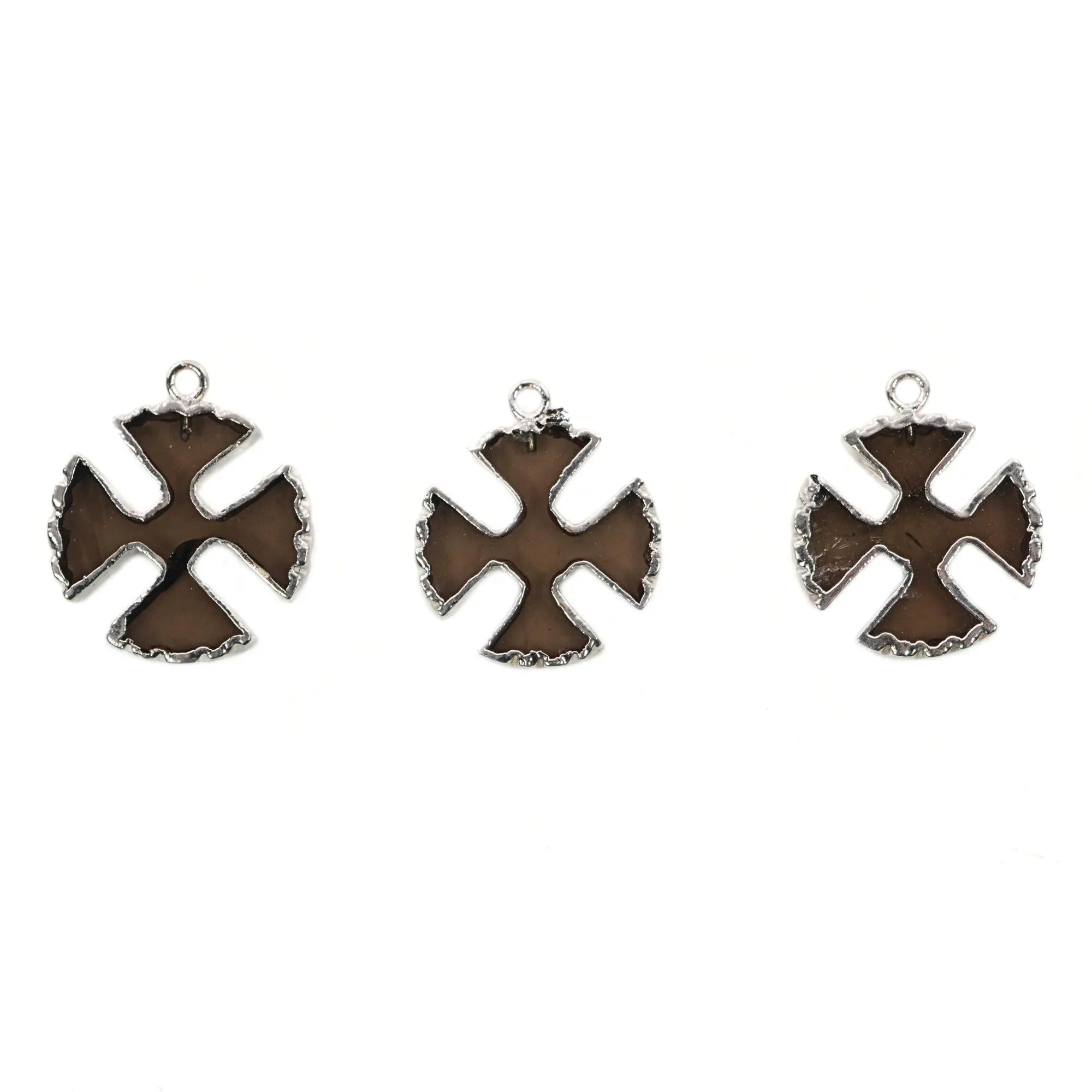 Smoky Quartz Viking Cross Gemstone Silver Electroplated Charm Pendant