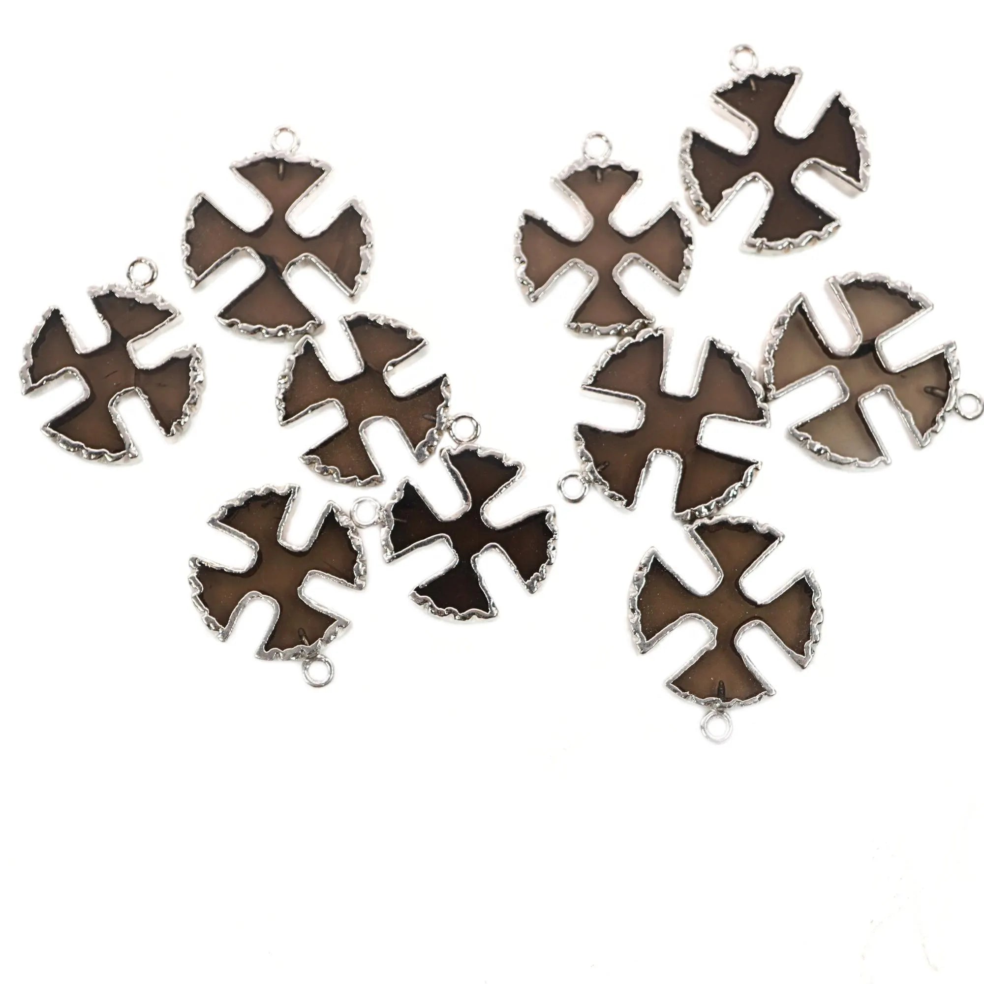 Smoky Quartz Viking Cross Gemstone Silver Electroplated Charm Pendant