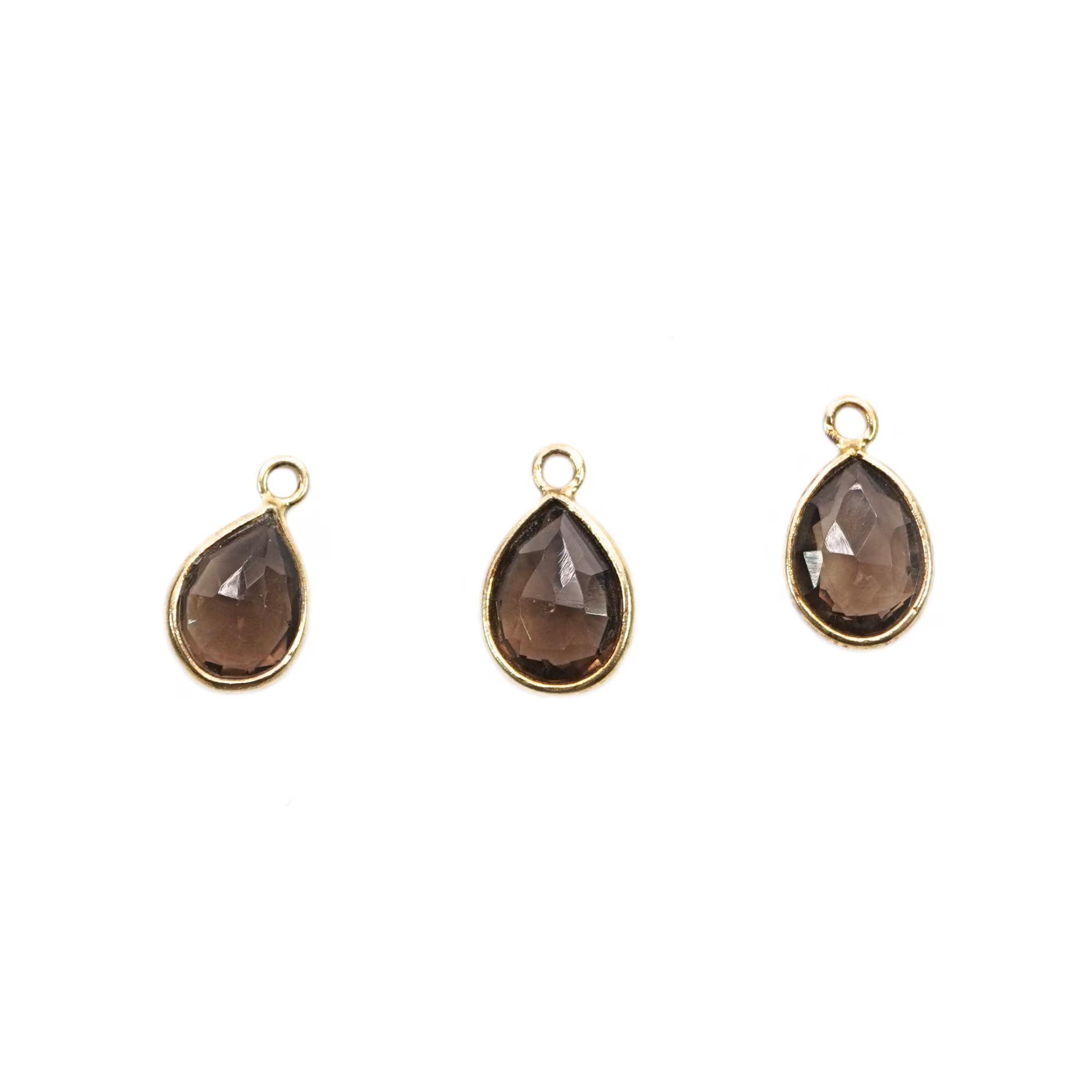 Smoky Quartz Pear Shape Gemstone Gold Plated Sterling Silver Bezel Charm Pendant