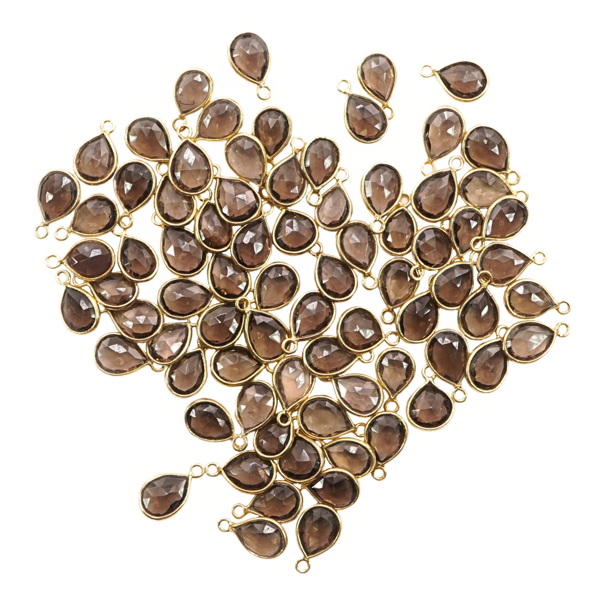 Smoky Quartz Pear Shape Gemstone Gold Plated Sterling Silver Bezel Charm Pendant