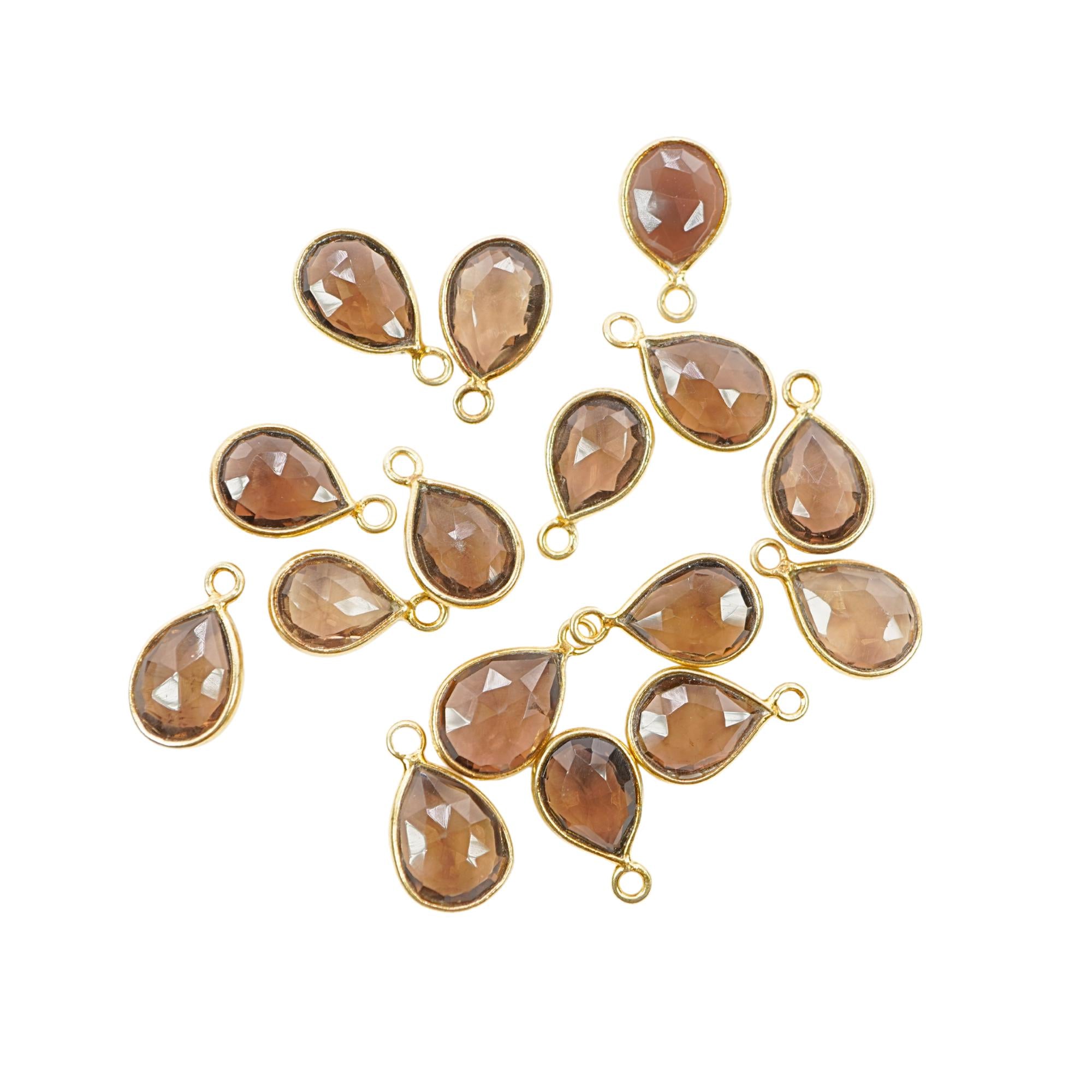 Smoky Quartz Pear Shape Gemstone Gold Plated Sterling Silver Bezel Charm Pendant