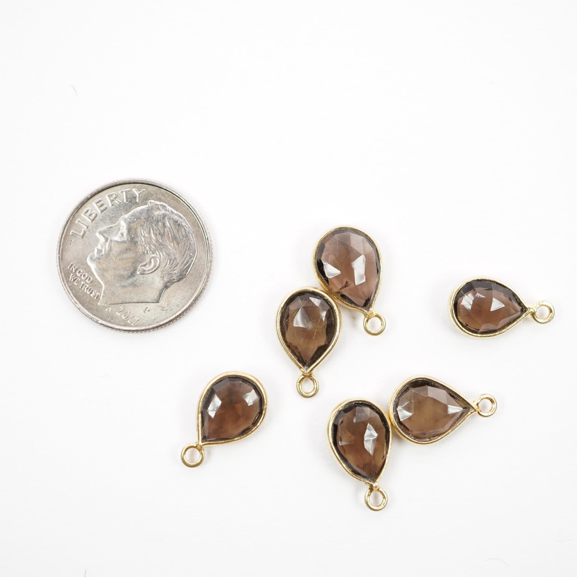 Smoky Quartz Pear Shape Gemstone Gold Plated Sterling Silver Bezel Charm Pendant