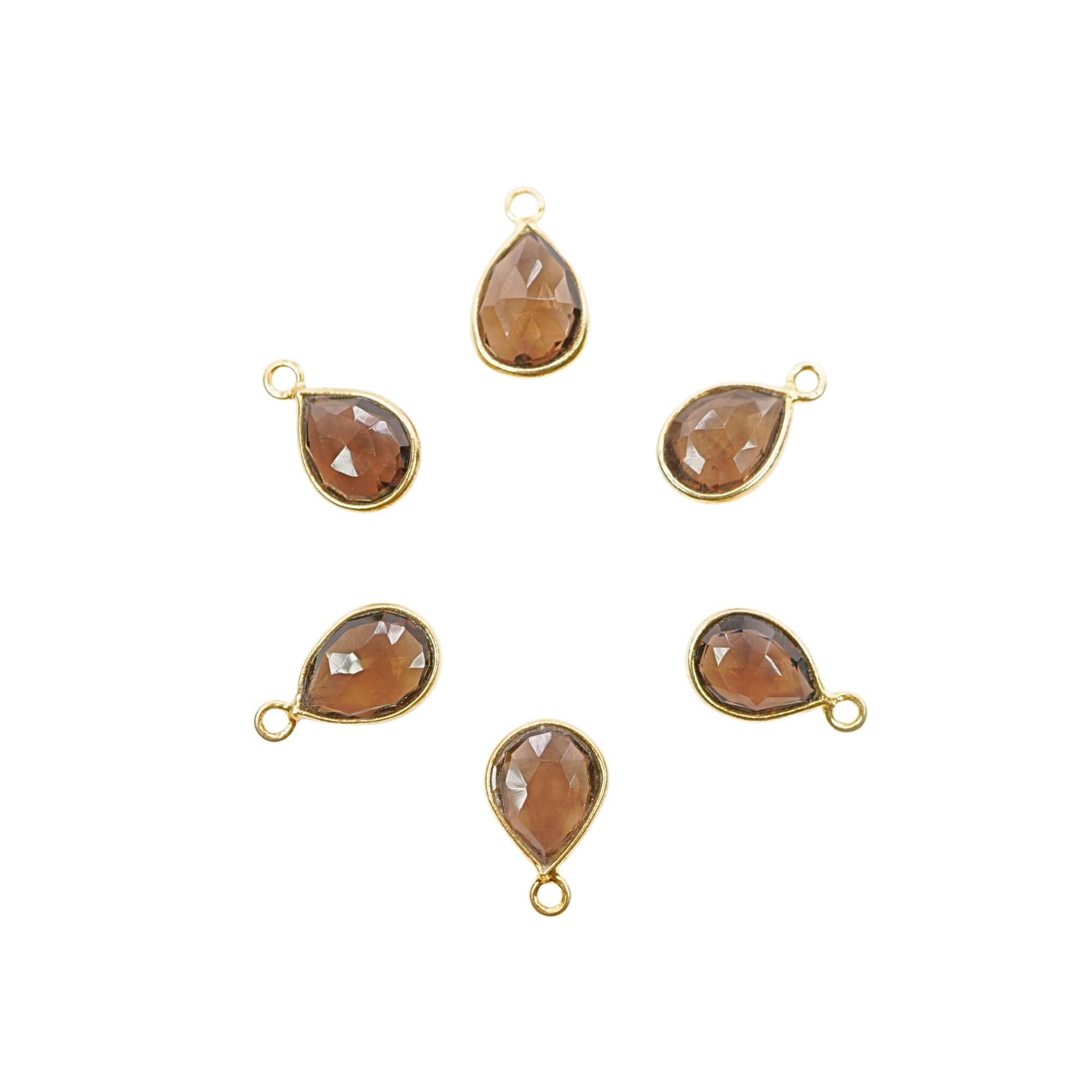Smoky Quartz Pear Shape Gemstone Gold Plated Sterling Silver Bezel Charm Pendant