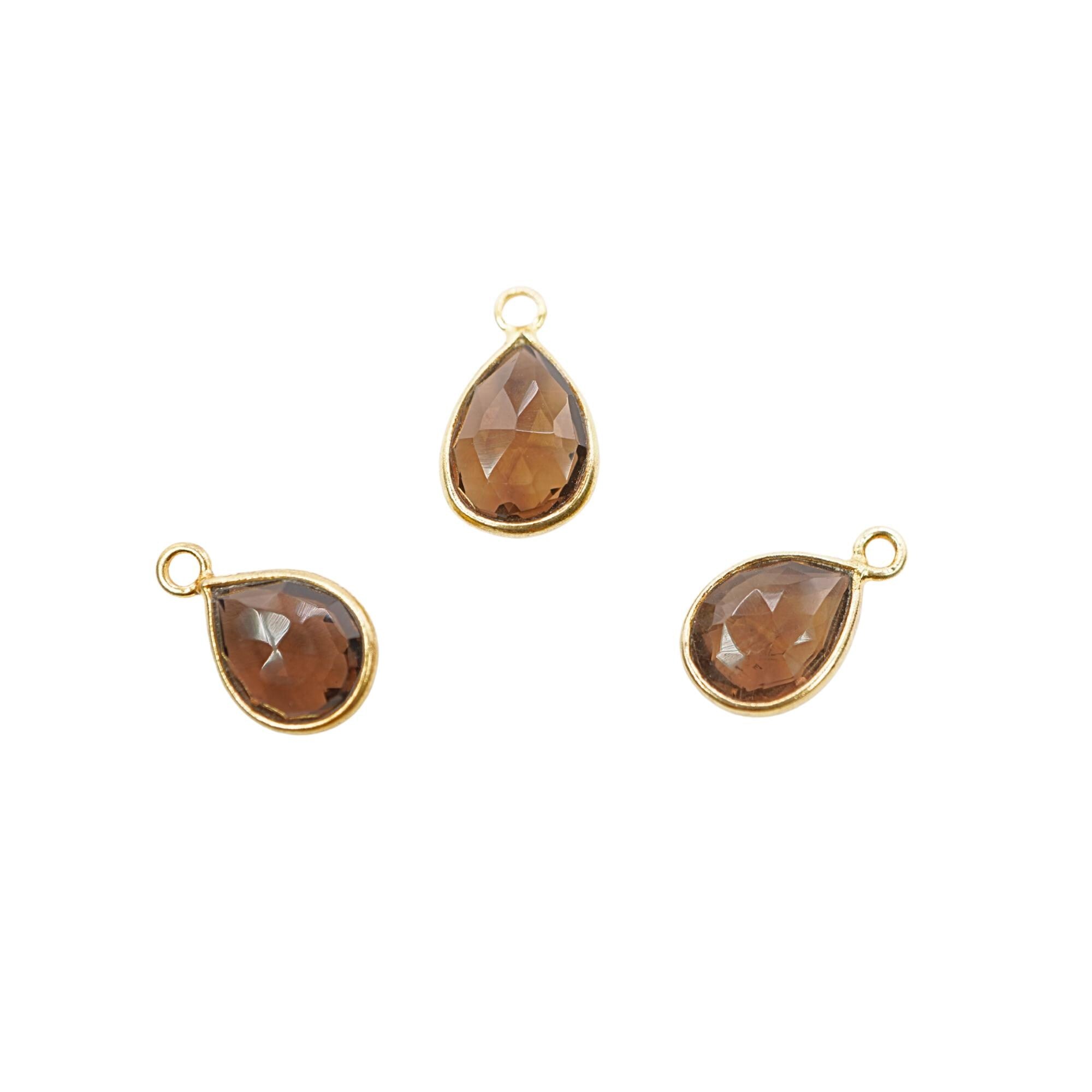 Smoky Quartz Pear Shape Gemstone Gold Plated Sterling Silver Bezel Charm Pendant