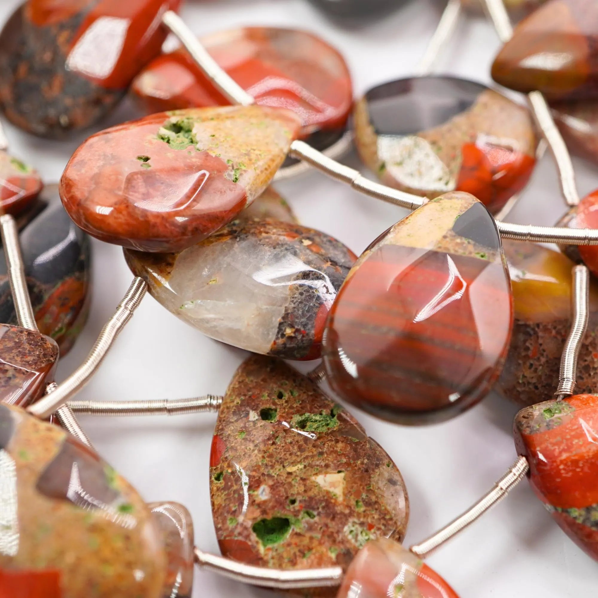 Spotted Chalcedony Faceted Pear Gemstone Strand Beads