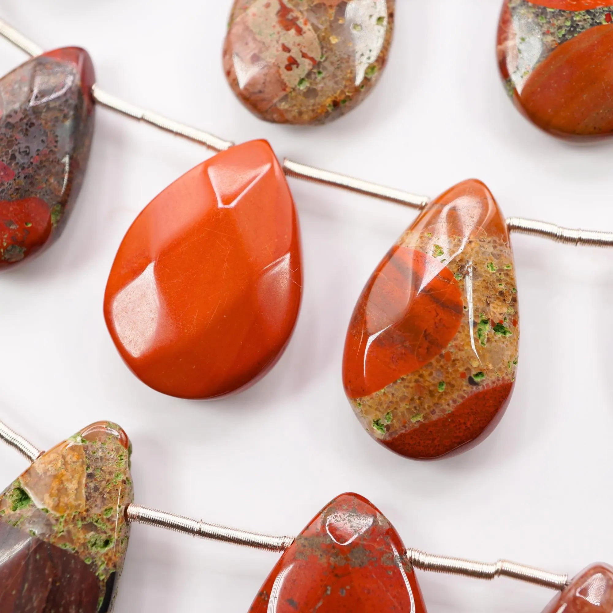 Spotted Chalcedony Faceted Pear Gemstone Strand Beads