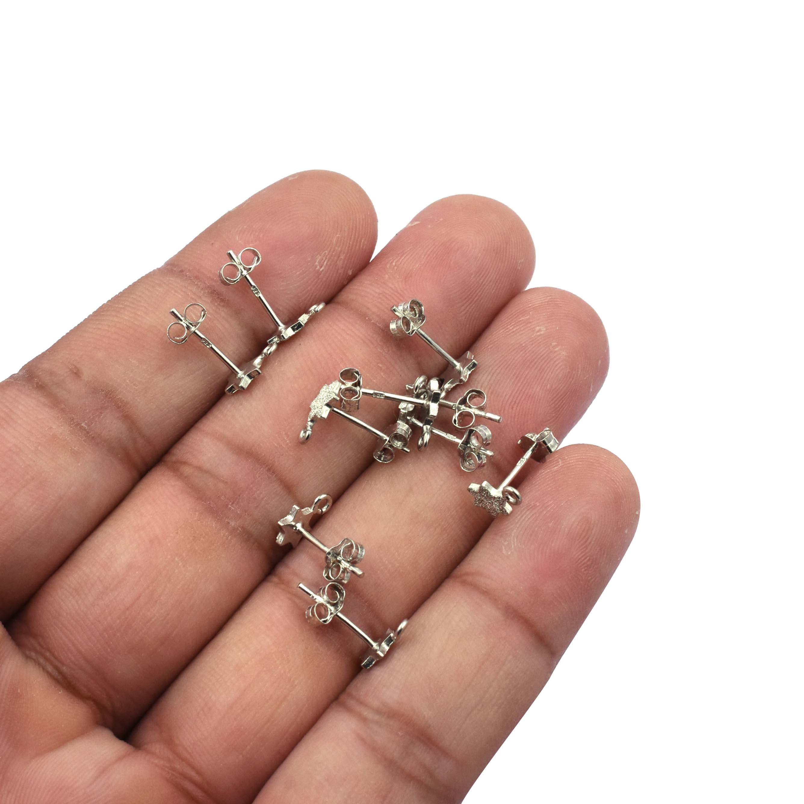 Star Earrings Silver with Open Loop for Charms