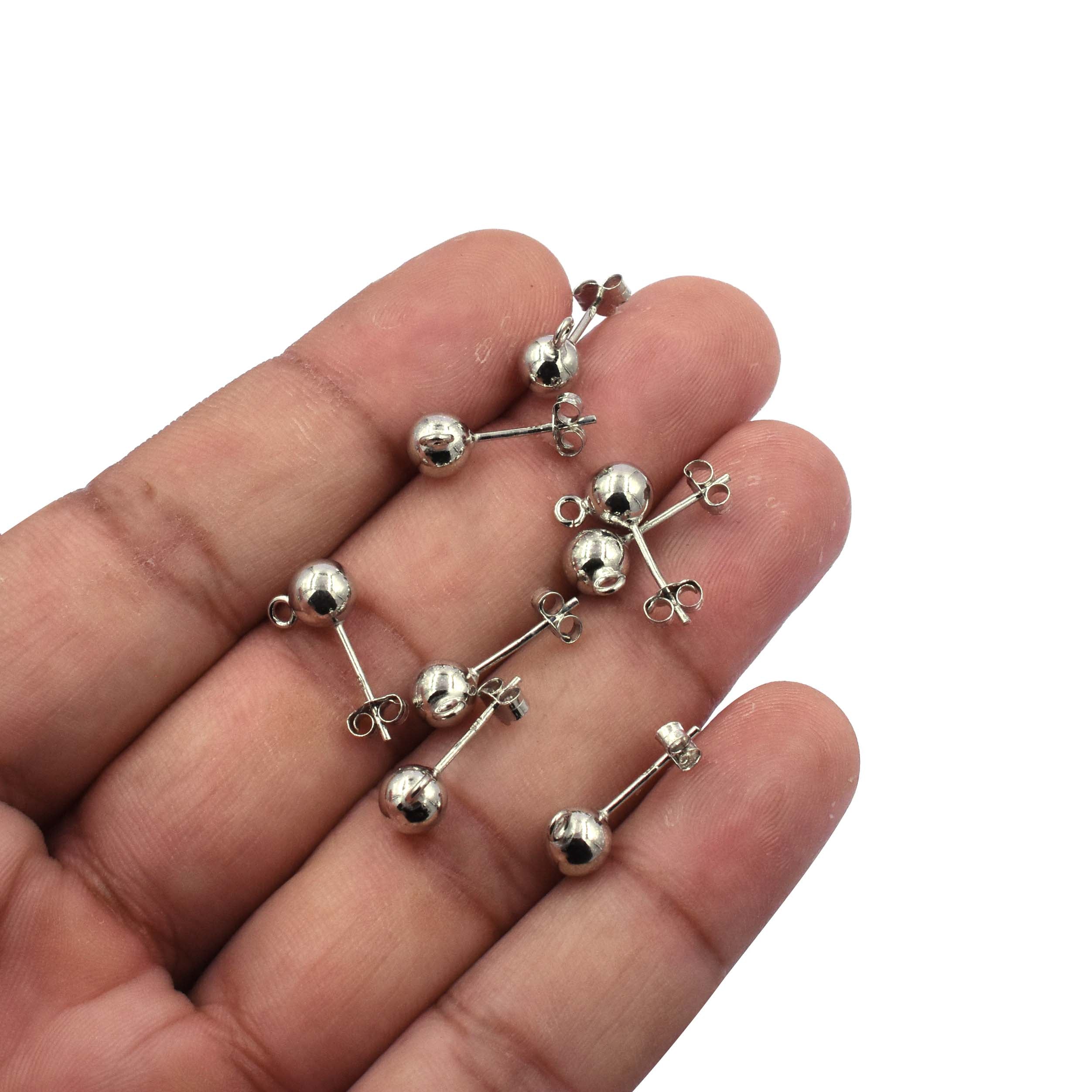 Sterling Silver Ball Earring Posts with Open Loop