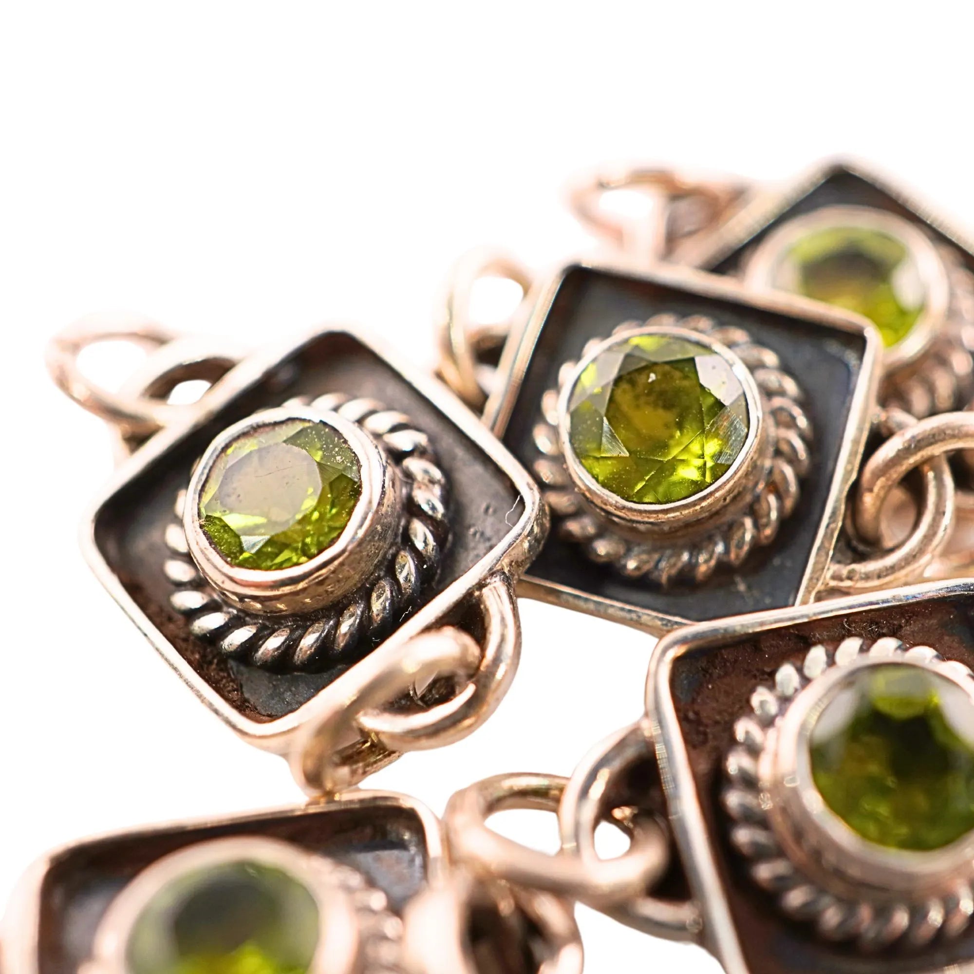Sterling silver antique peridot links