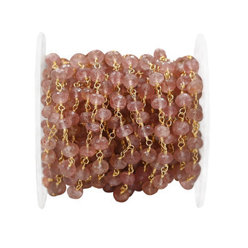 Strawberry Quartz Faceted Rondelle Chain