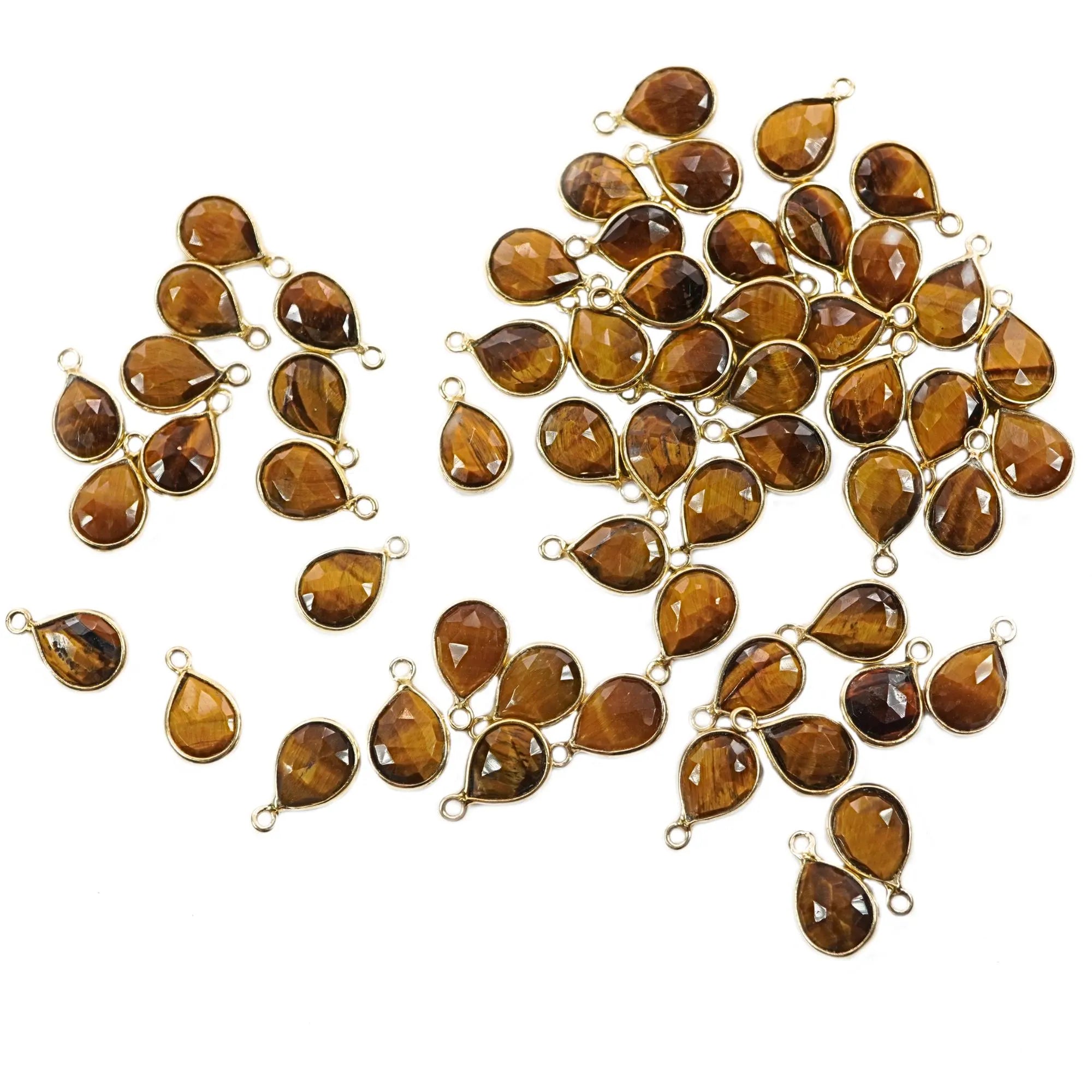 Tiger Eye Pear Shape Gemstone Gold Plated Sterling Silver Bezel Finding Charm Pendant