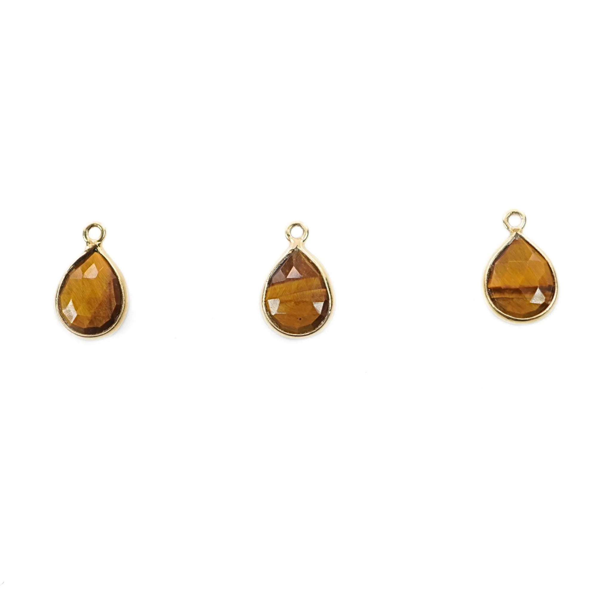 Tiger Eye Pear Shape Gemstone Gold Plated Sterling Silver Bezel Finding Charm Pendant