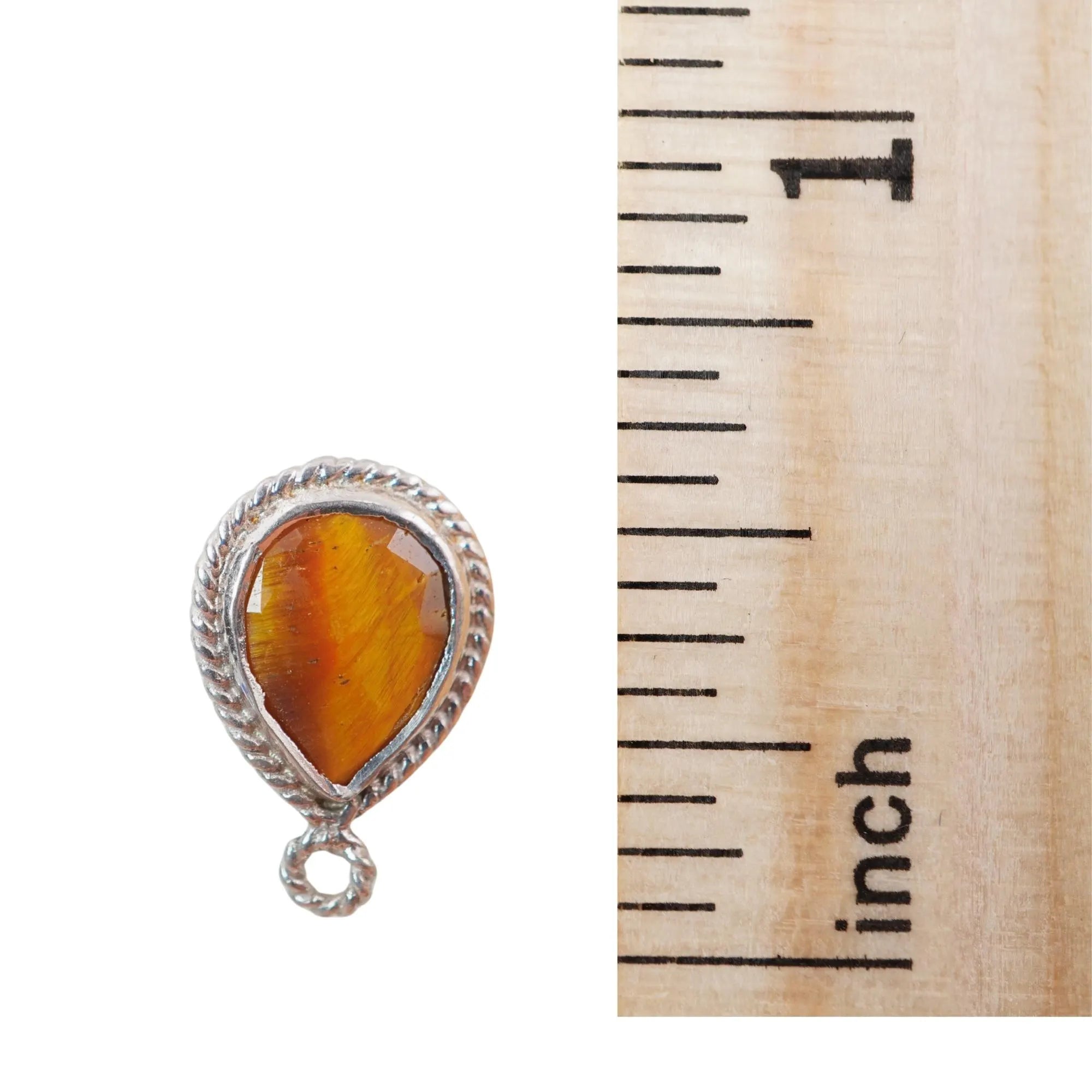 Tiger Eye Pear Shape Gemstone Twisted Wire Sterling Silver Bezel Charm Pendant