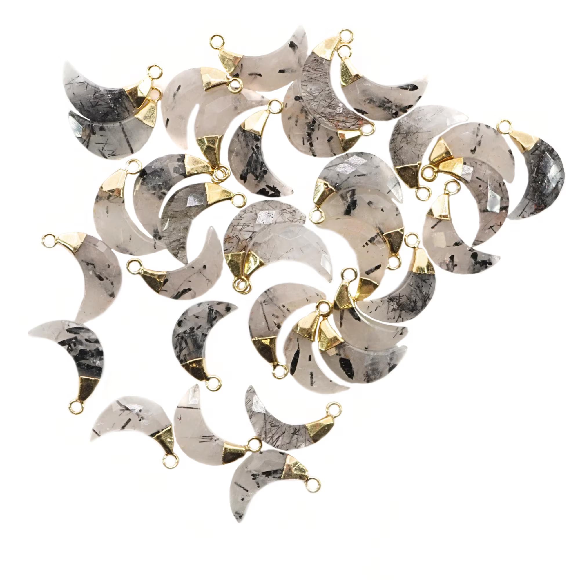 Tourmaline Quartz Moon Gemstone Gold Electroplated Charm Pendant