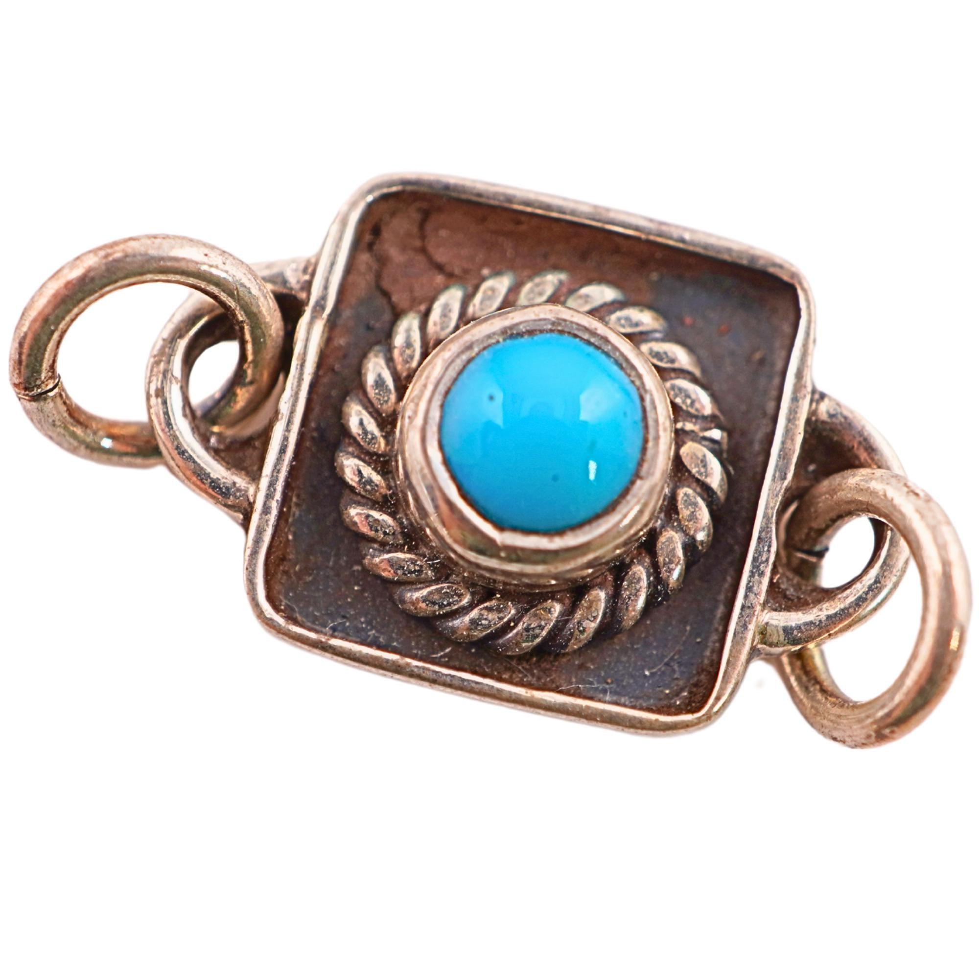 Turquoise Handmade Gemstone Sterling Silver Links Connectors, Oxidized Silver Connector Findings,  Jewelry Making, Antique Silver, 10.5 MM.