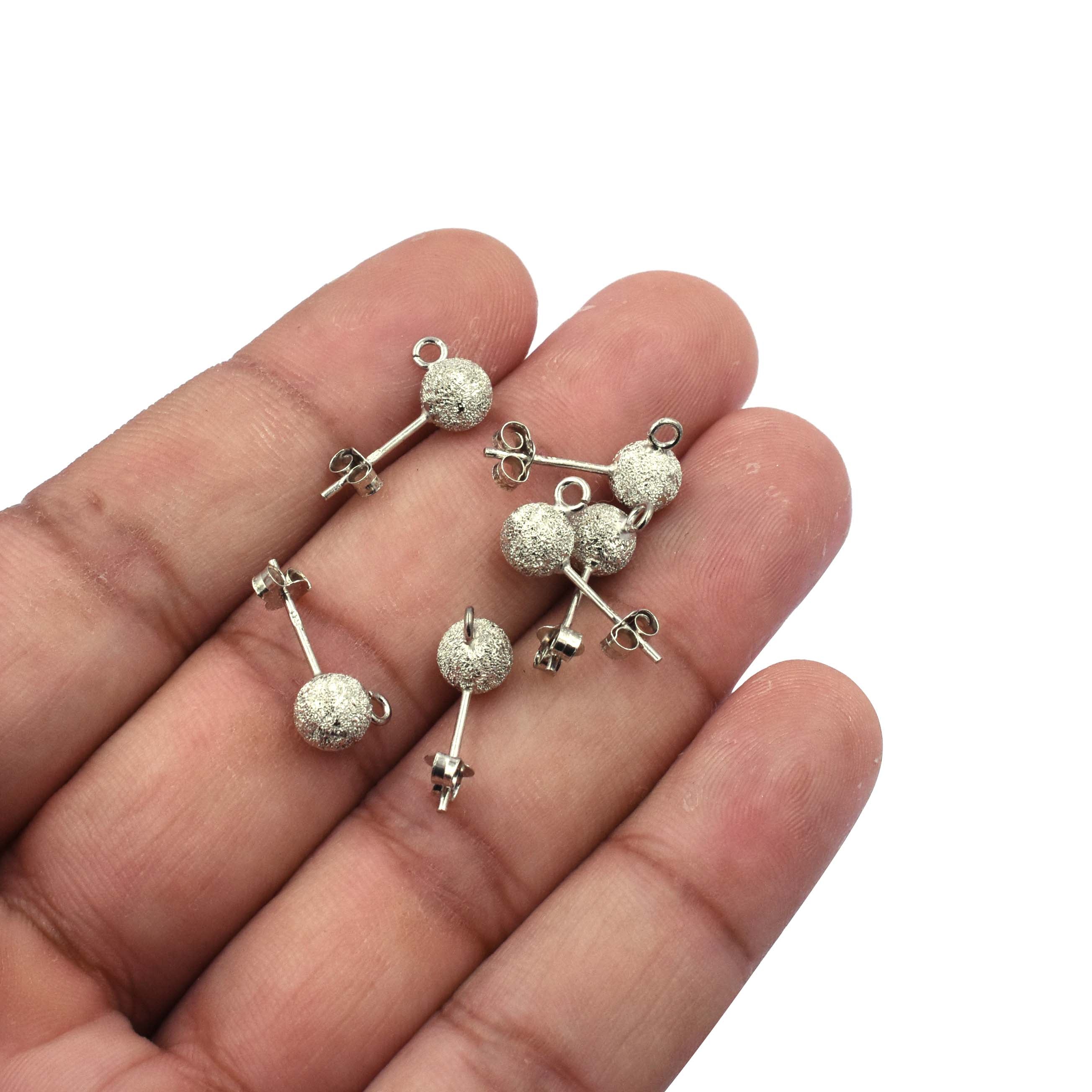 Two Pairs of Ball Stud Earrings with Loop in 925 Silver