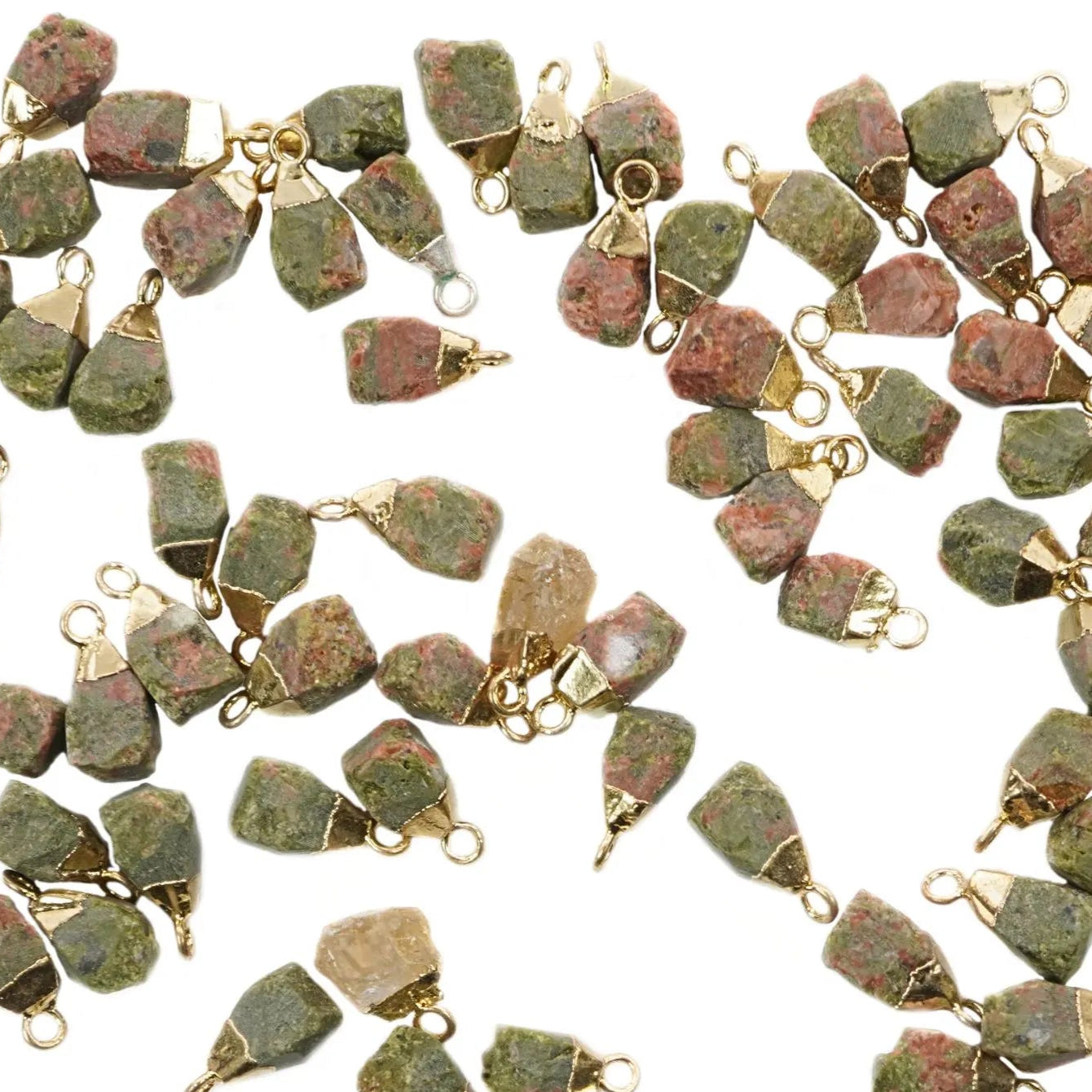 Unakite Rough Shape Gemstone Gold Electroplated Charm Pendant