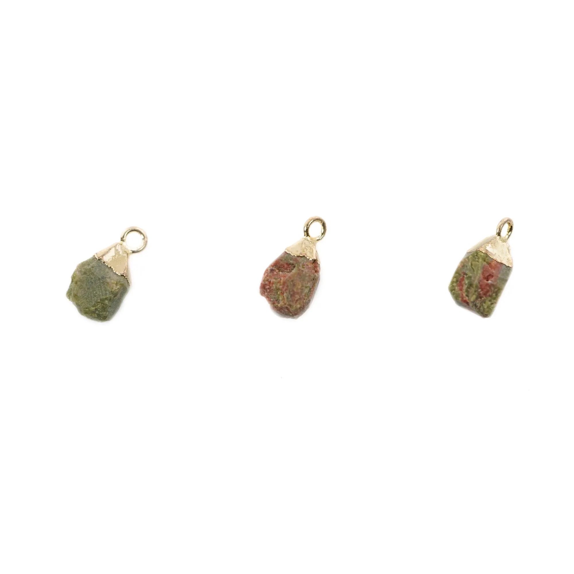Unakite Rough Shape Gemstone Gold Electroplated Charm Pendant