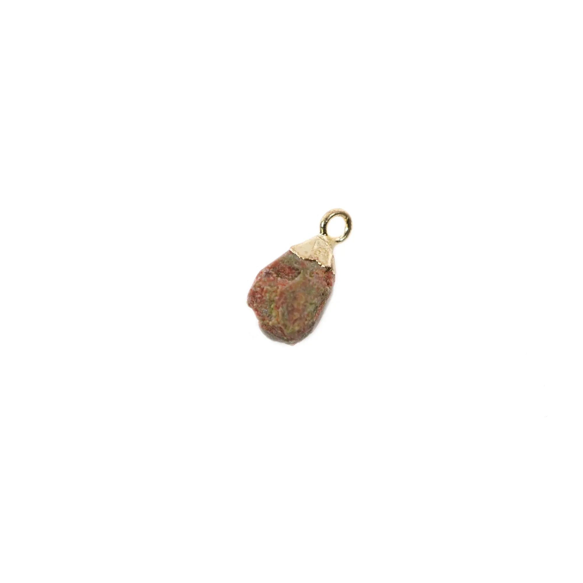 Unakite Rough Shape Gemstone Gold Electroplated Charm Pendant