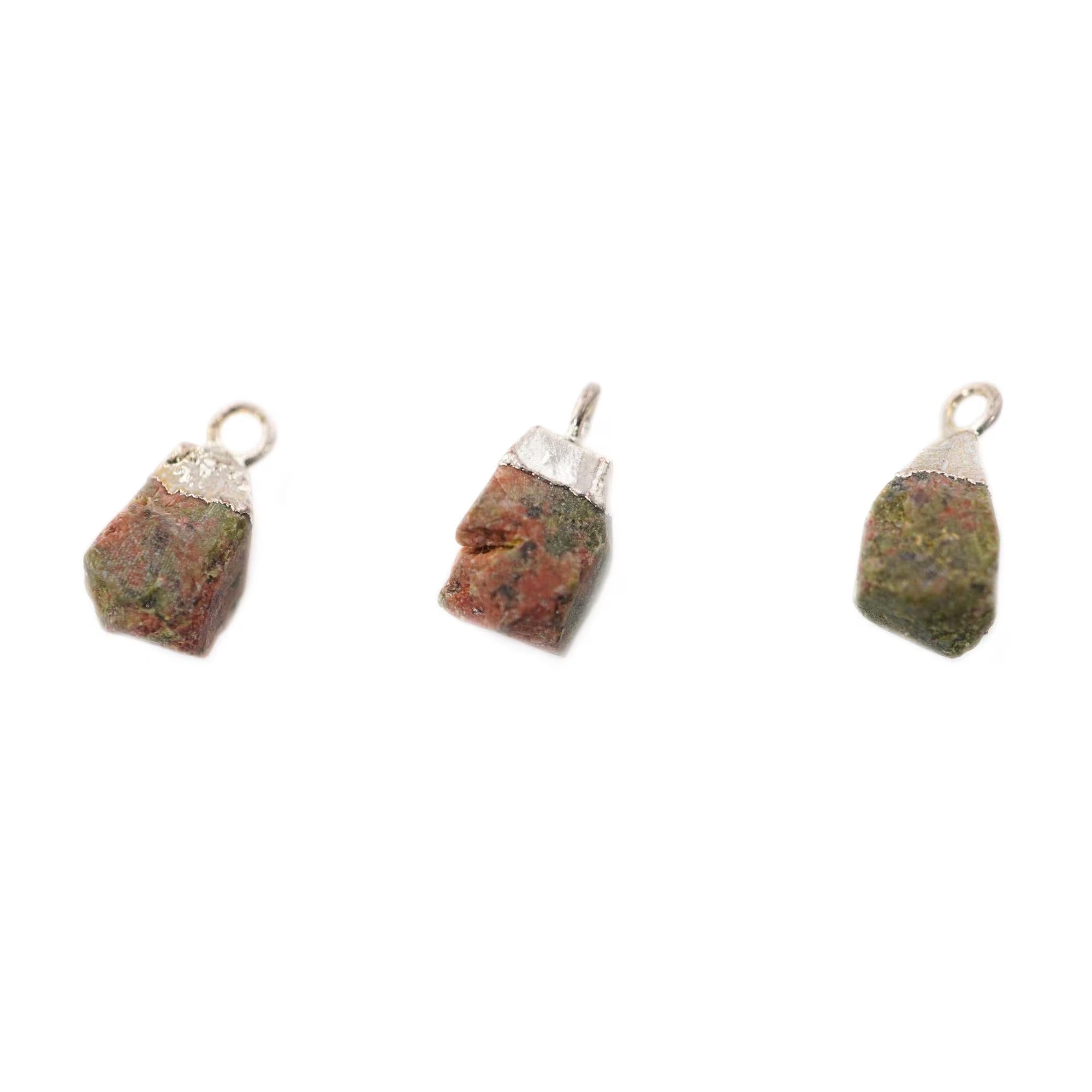 Unakite Rough Shape Gemstone Silver Electroplated Charm Pendant