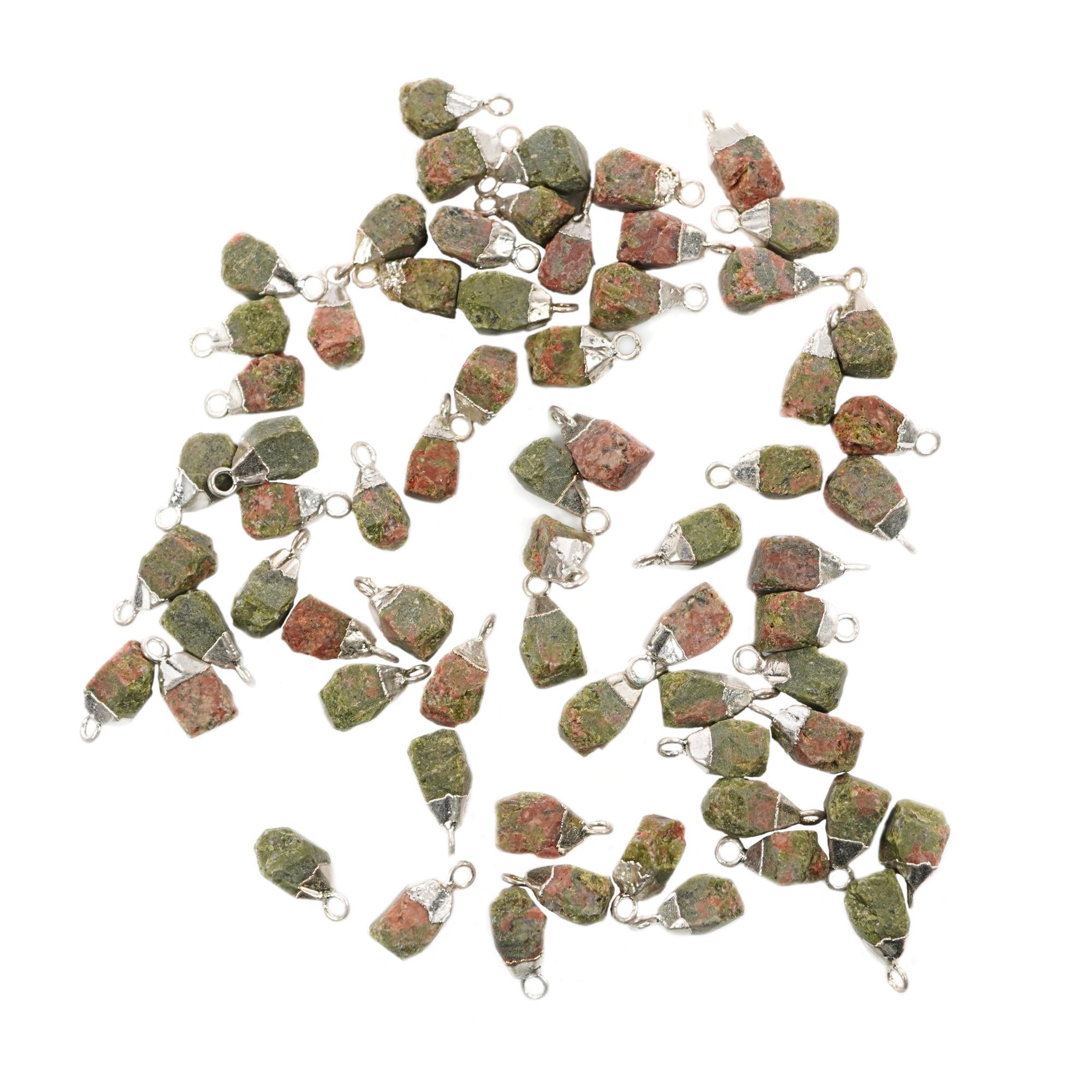 Unakite Rough Shape Gemstone Silver Electroplated Charm Pendant