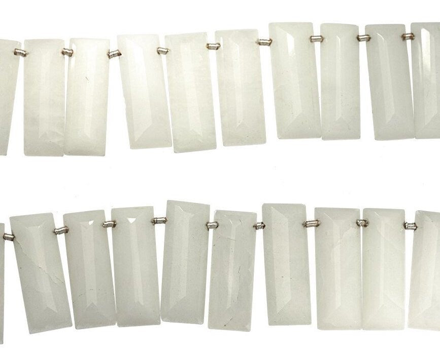 White Aventurine Faceted Rectangle Shape Gemstone Strand Beads