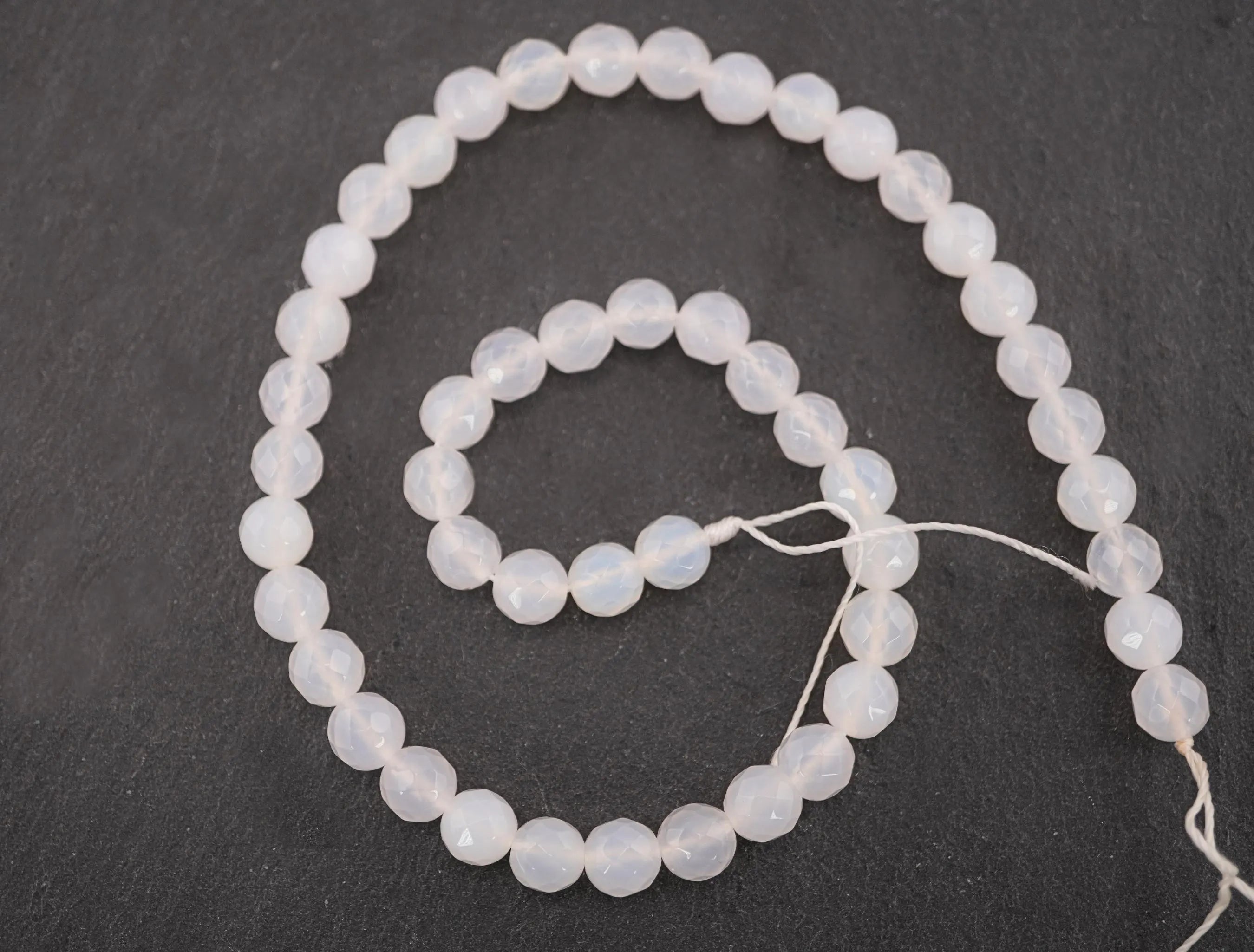 White Chalcedony Faceted Round Shape Strand Beads