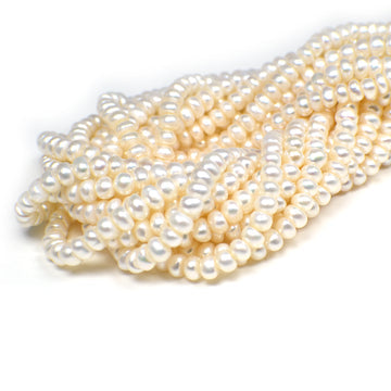 White Button Freshwater Pearl Gem Beads