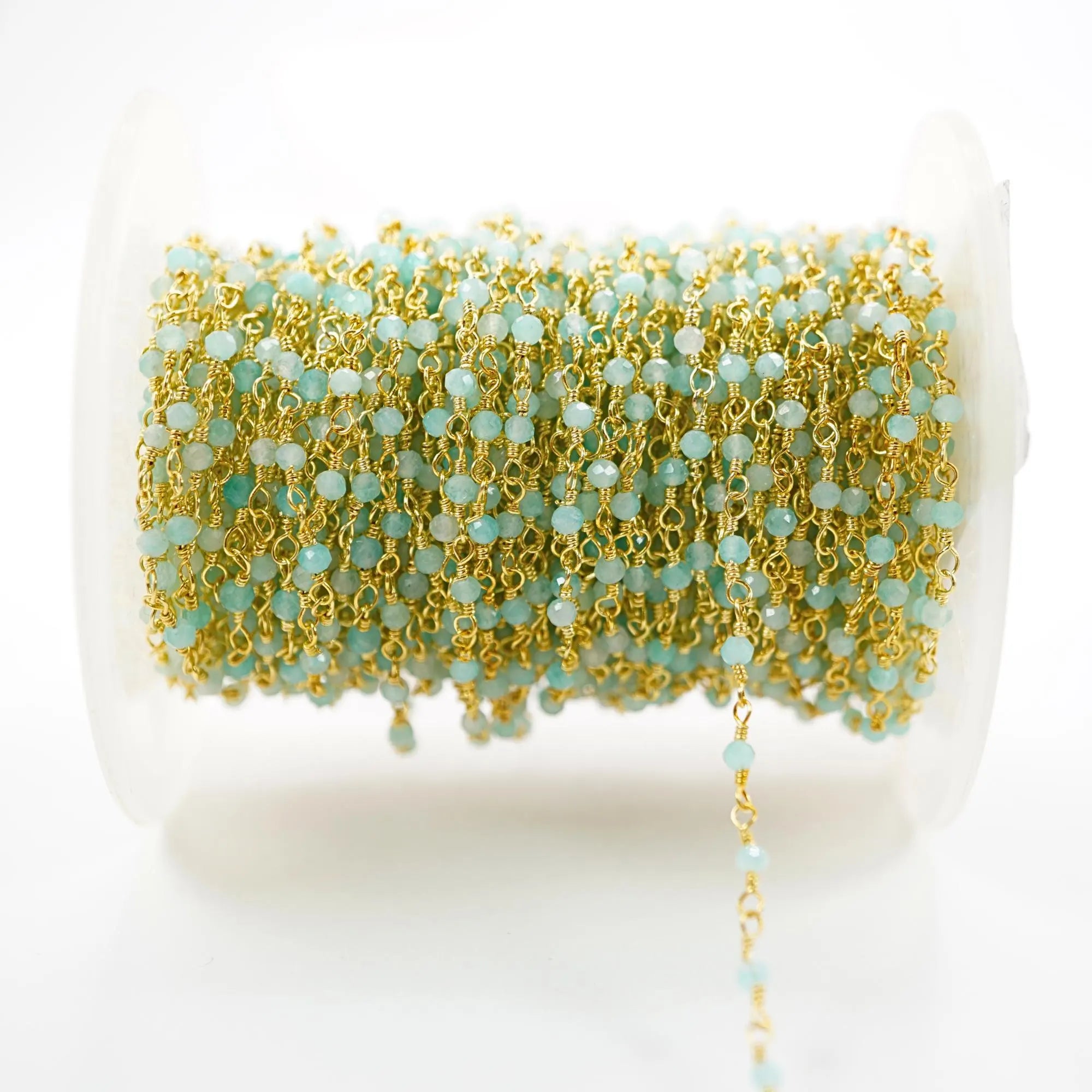 Wire wrapped Aqua Chalcedony chain