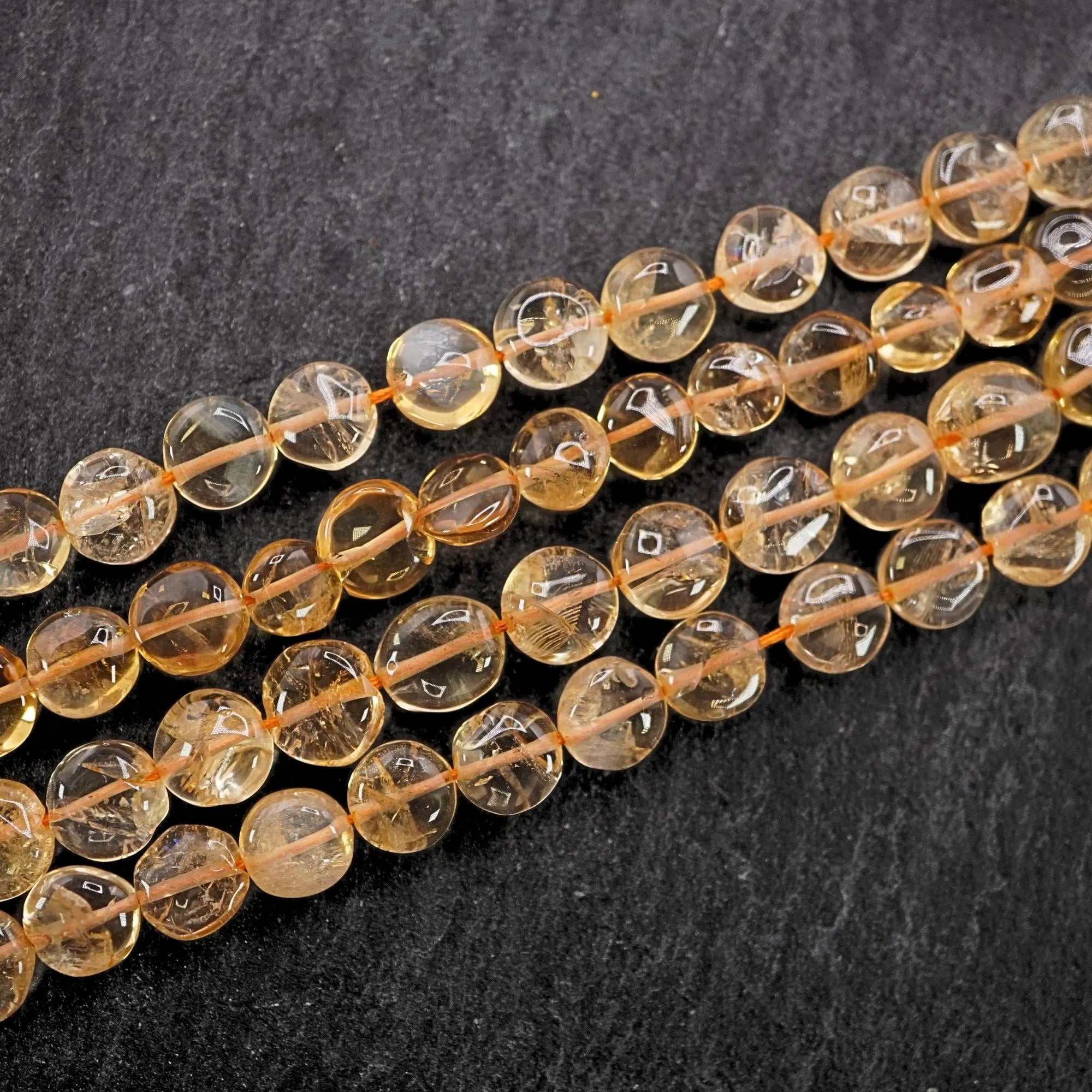 Yellow Citrine Smooth Coin Shape Gemstone Strand Beads