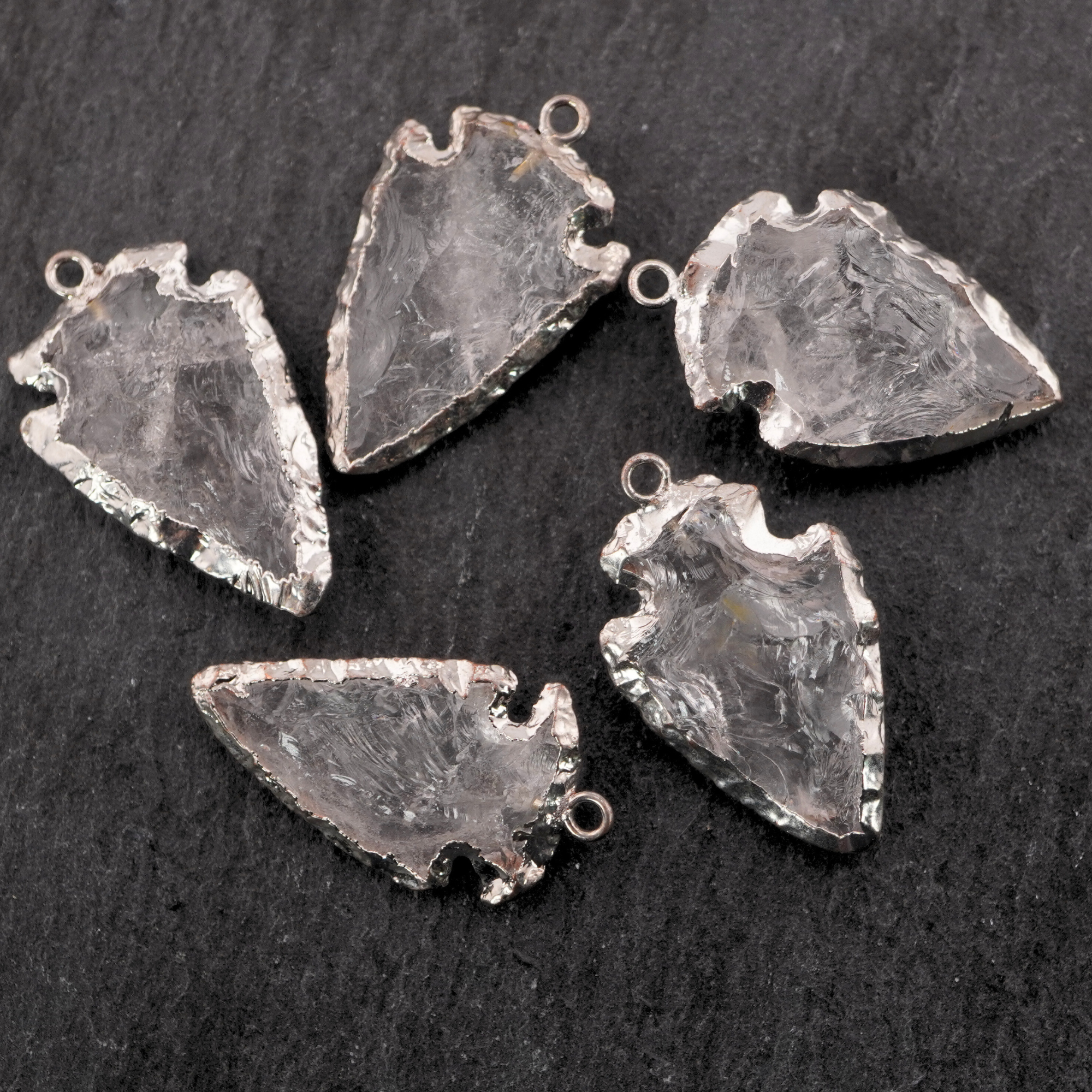 arrowhead shape crystal pendant silver finish