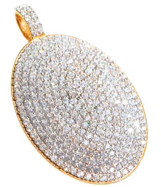 Cubic Zirconia Micro Pave Oval Pendant Sterling Silver Gold Plated 39X23MM