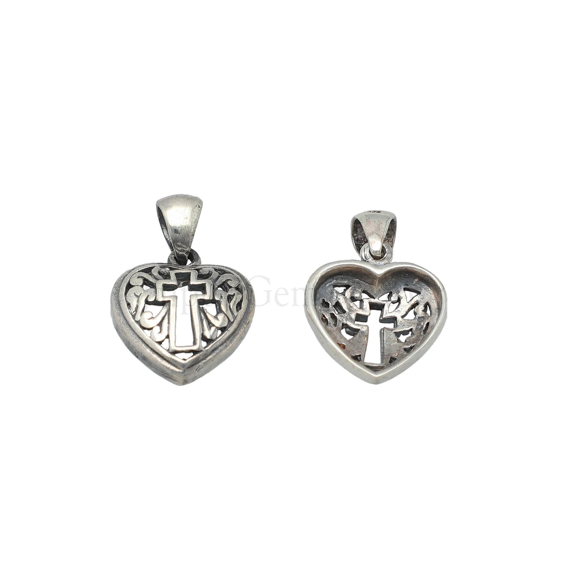 cross with heart pendant sterling silver