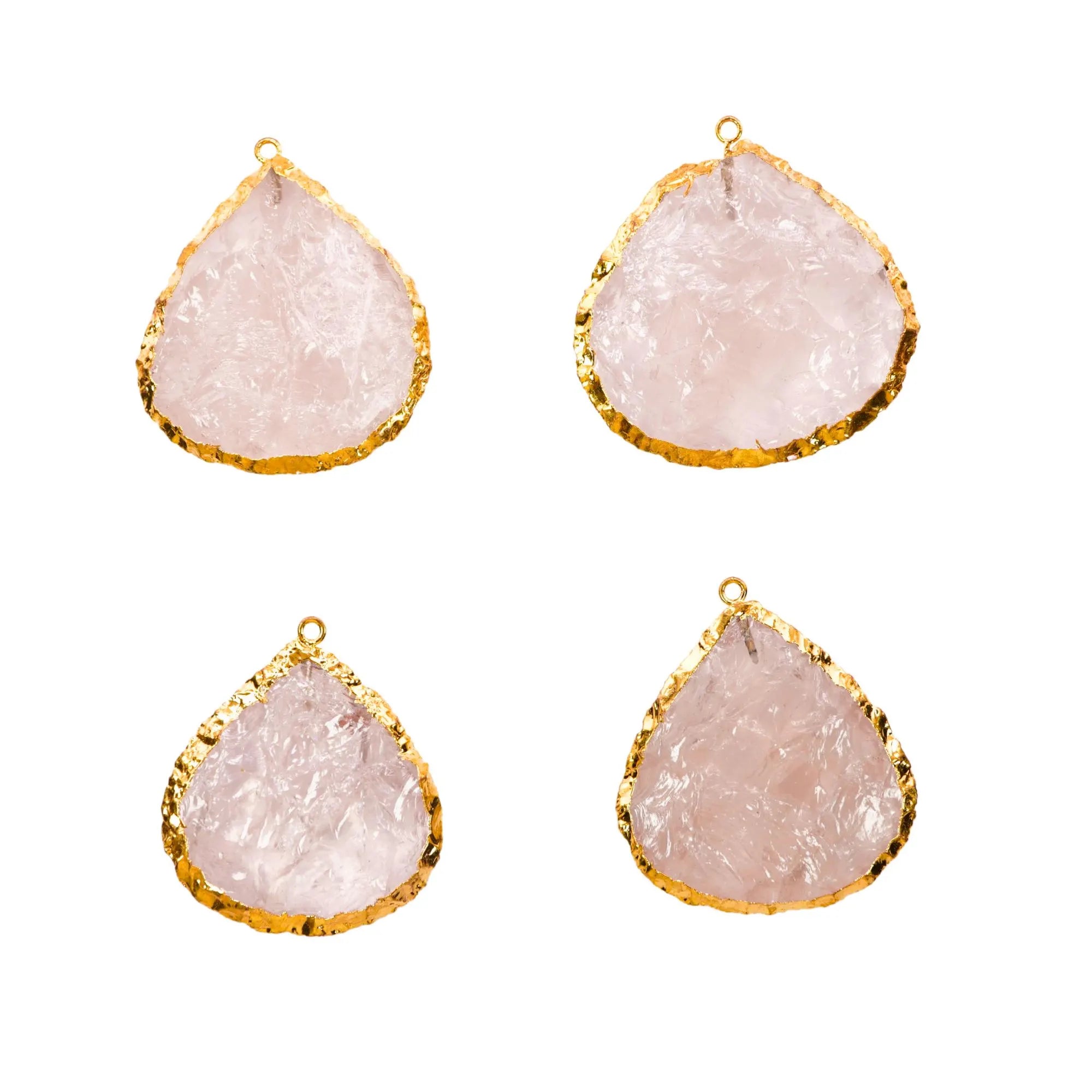 gold electroplated rose quartz pendant