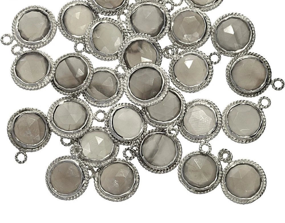 gray moonstone coin rhodium plated pendant
