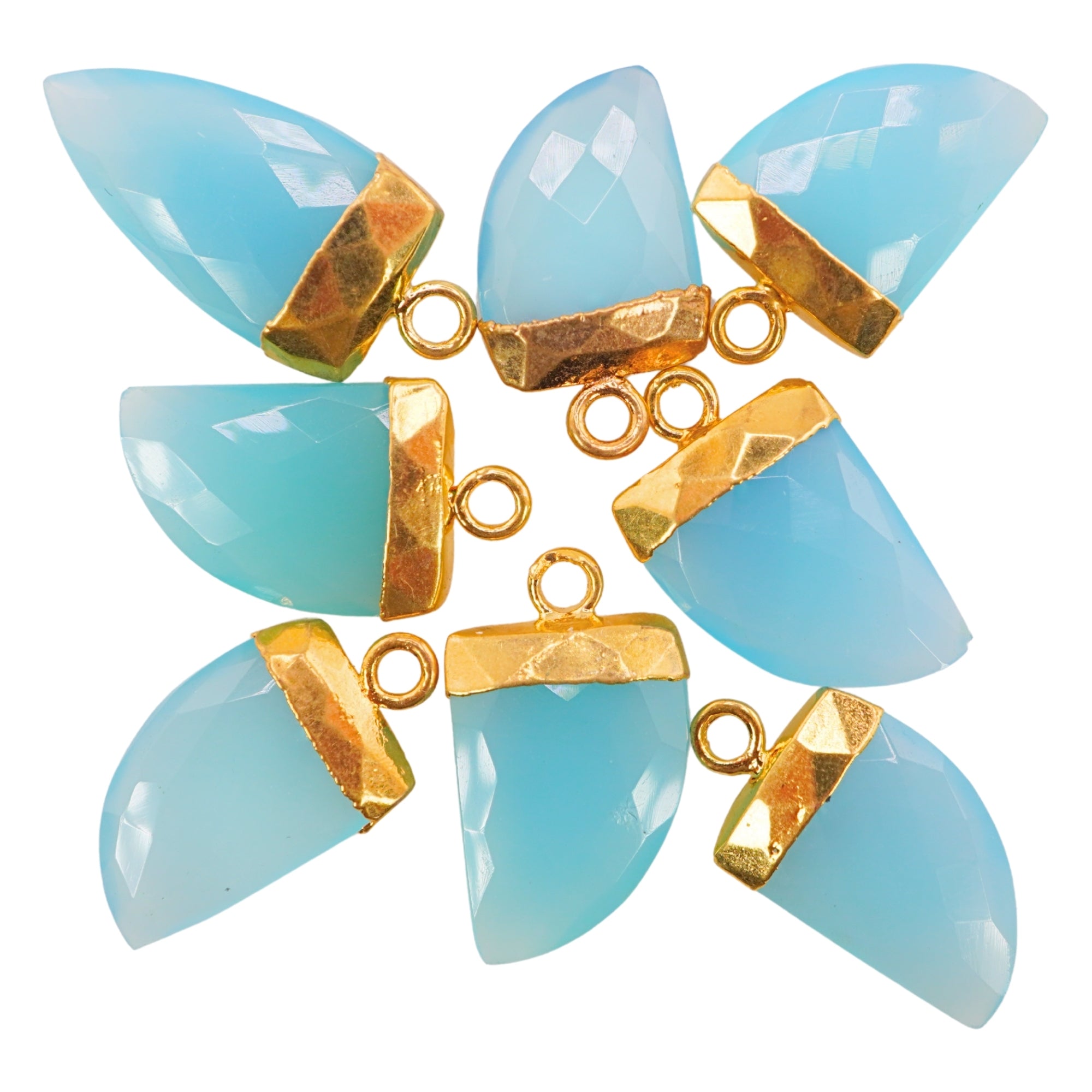 handcrafted gold plated blue chalcedony horn pendant